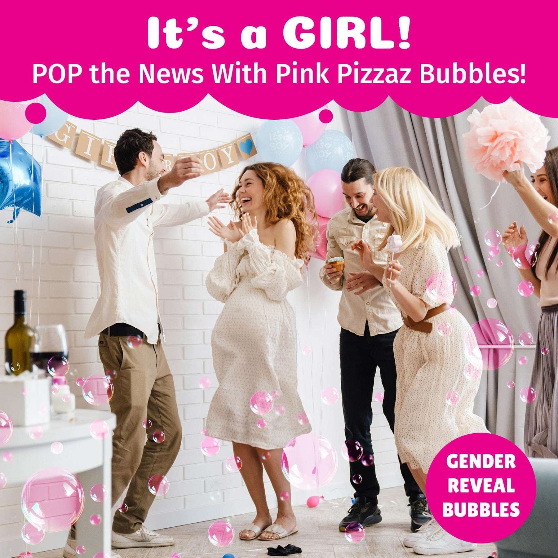 PoppinColorz 8-Piece Bubble Solution and Wands Party Pack | Pink Pizzaz
