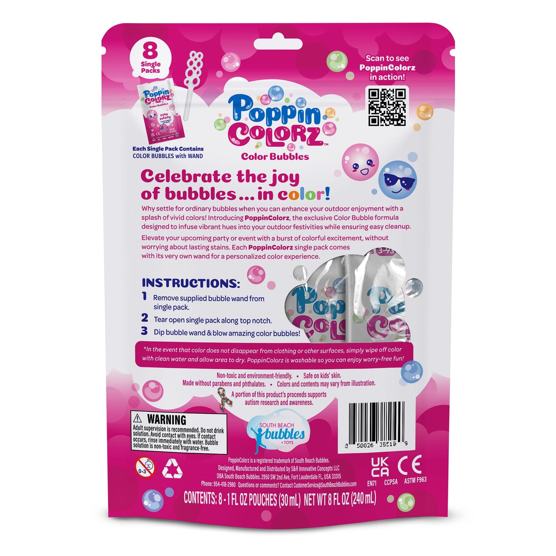 PoppinColorz 8-Piece Bubble Solution and Wands Party Pack | Pink Pizzaz