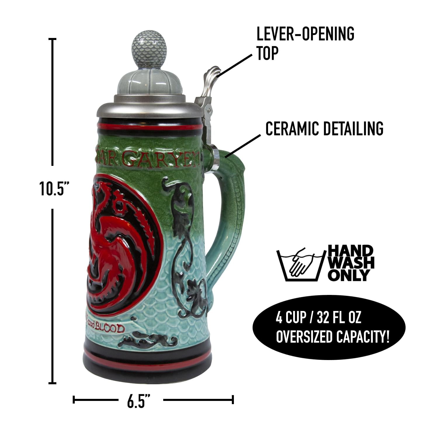 Game of Thrones House Targaryen Beer Stein | Ceramic Drinking Mug | 22 Oz.