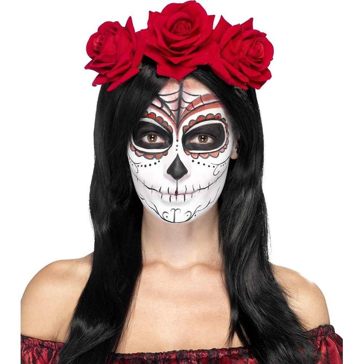 Day of the Dead Costume Headband with Red Roses