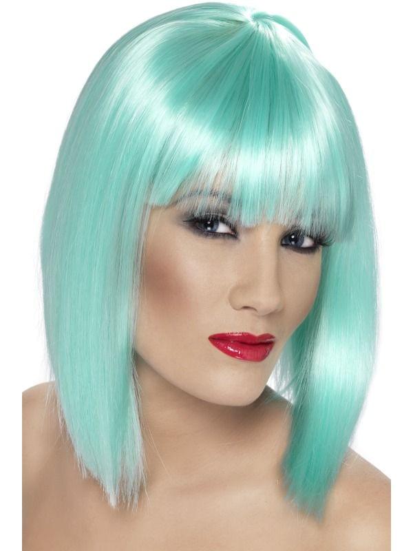 Glam Short Blunt With Fringe Neon Aqua Adult Costume Wig