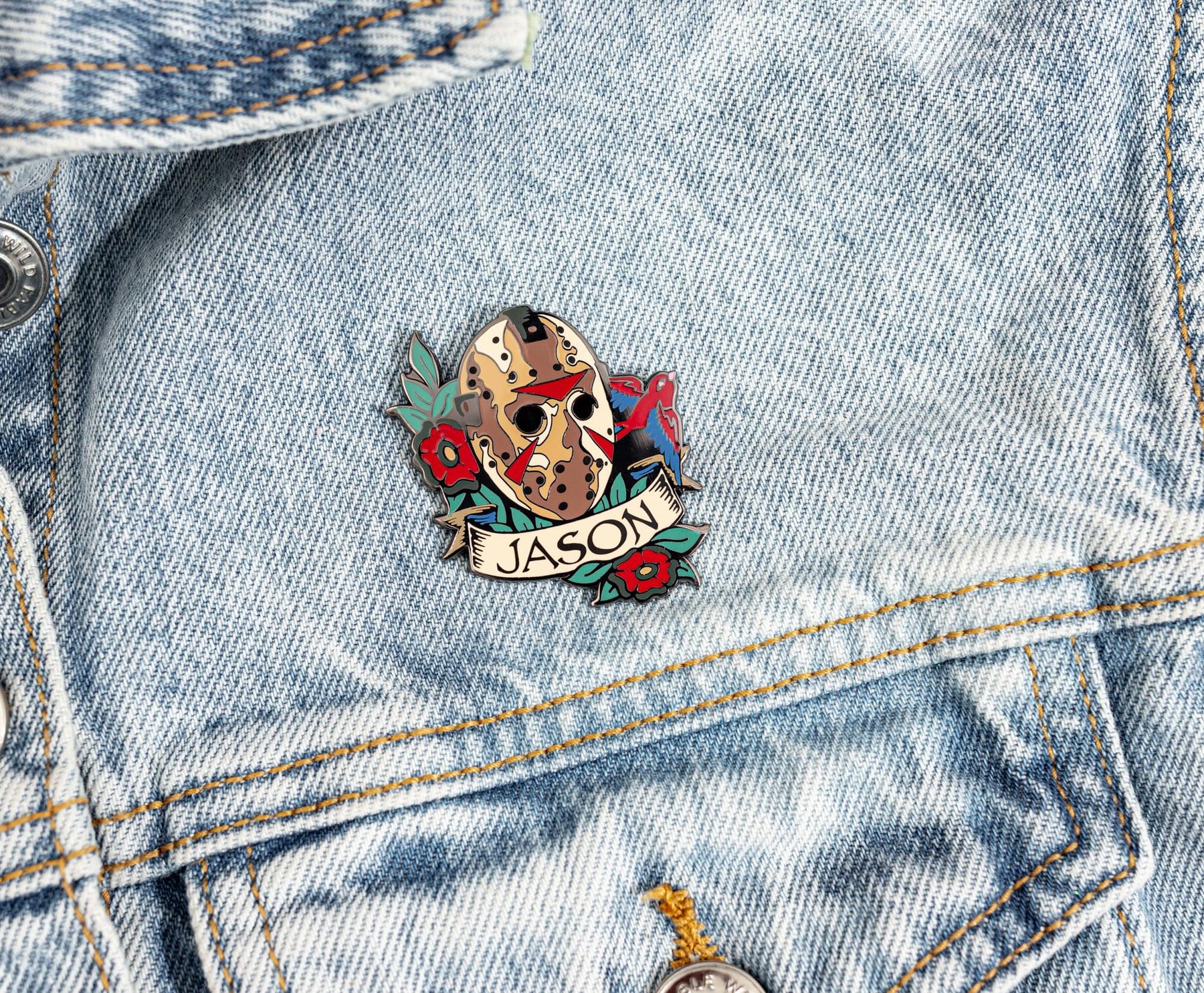 Friday The 13th Jason Voorhees Mask Traditional Tattoo Enamel Pin