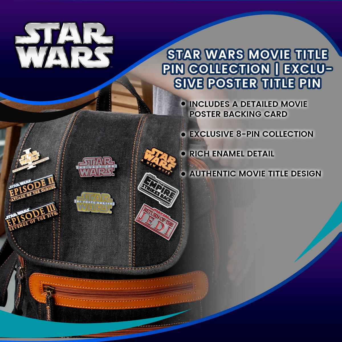 Star Wars Movie Title Pin Collection | Exclusive Poster Title Pin From Each Film