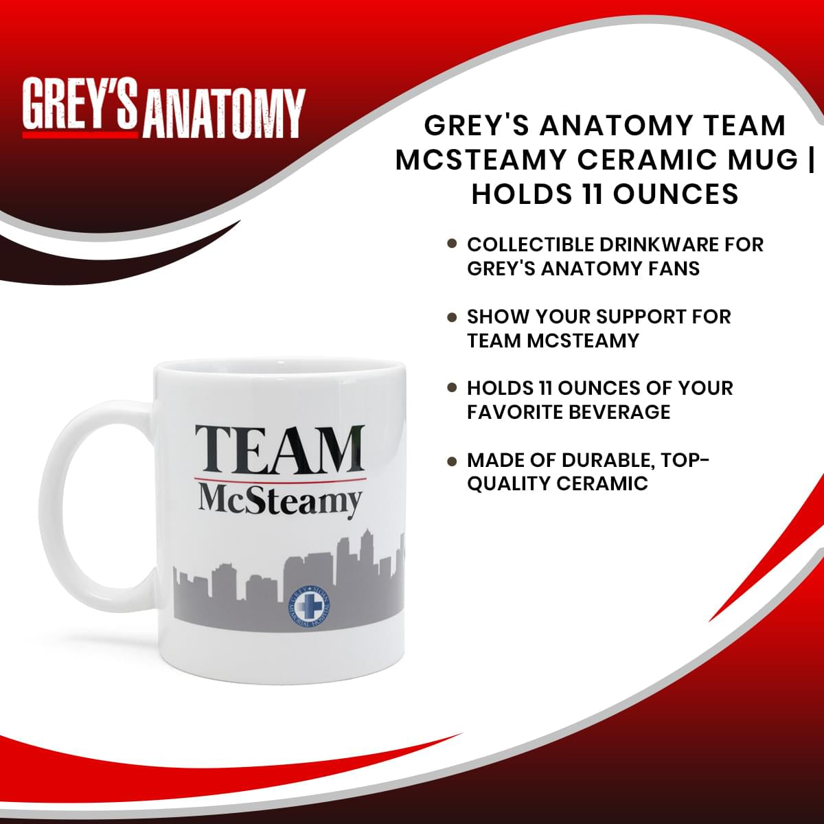 Grey's Anatomy Team McSteamy Ceramic Mug | Holds 11 Ounces