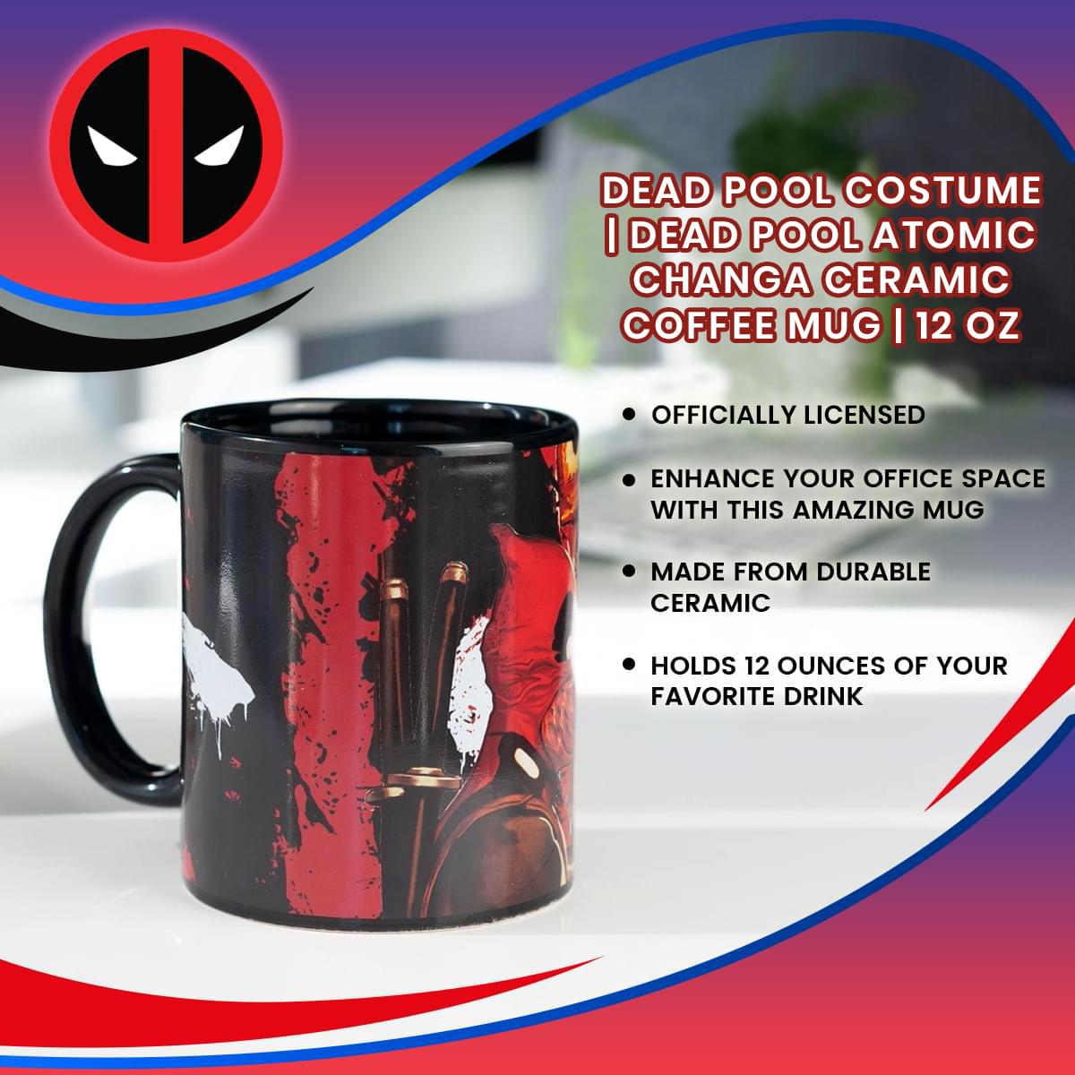 Dead Pool Costume | Dead Pool Atomic Changa Ceramic Coffee Mug | 12 oz