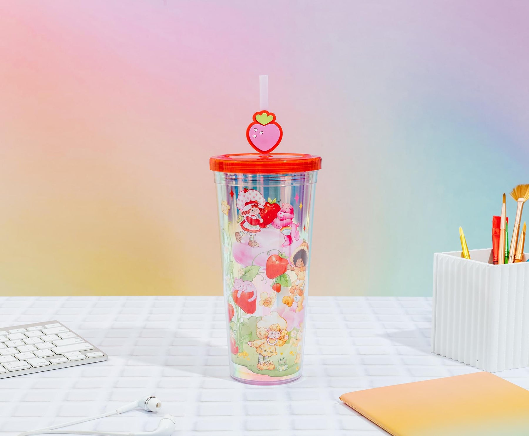 Care Bears x Strawberry Shortcake 24-Ounce Carnival Cup With Straw Topper Charm