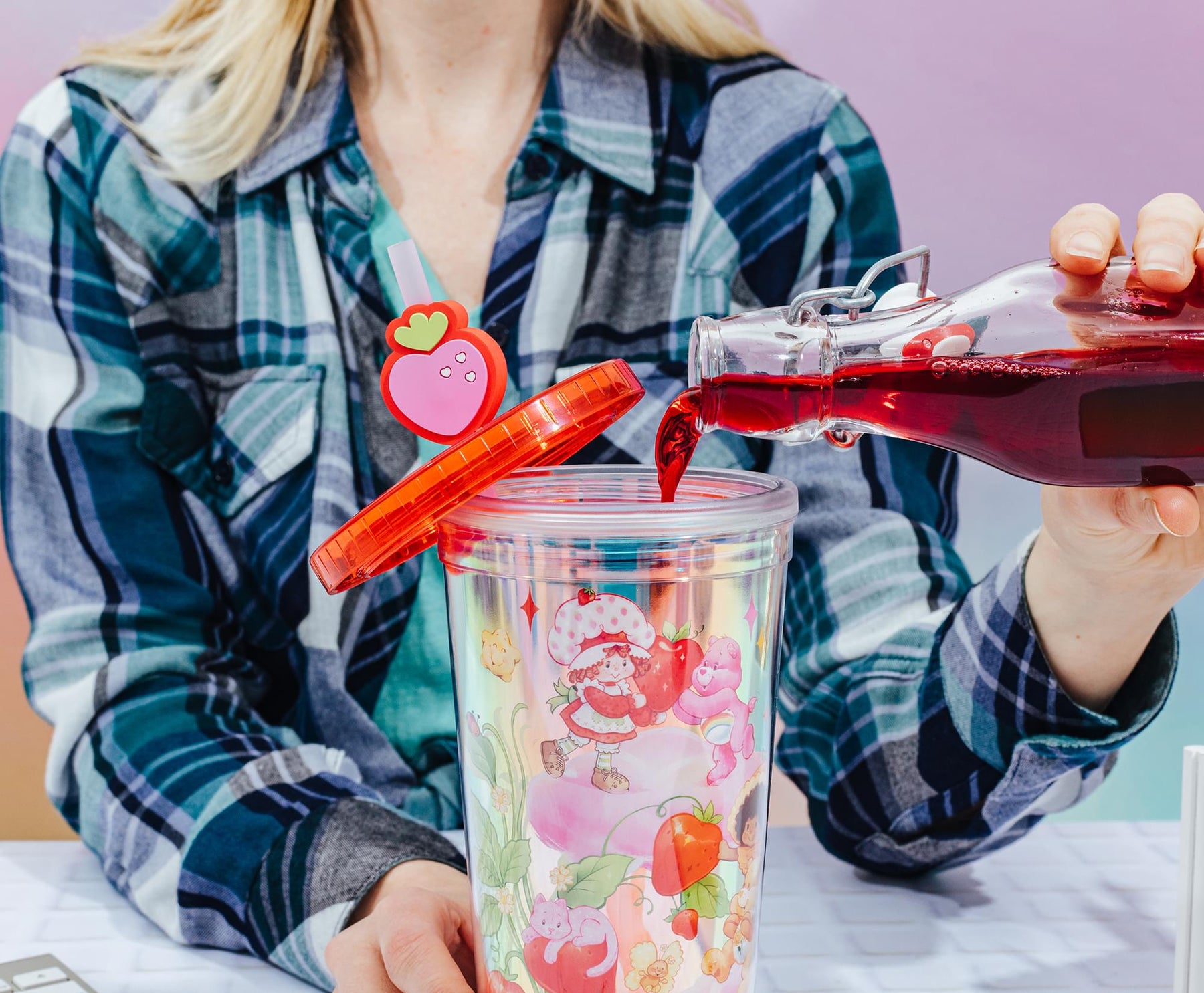 Care Bears x Strawberry Shortcake 24-Ounce Carnival Cup With Straw Topper Charm