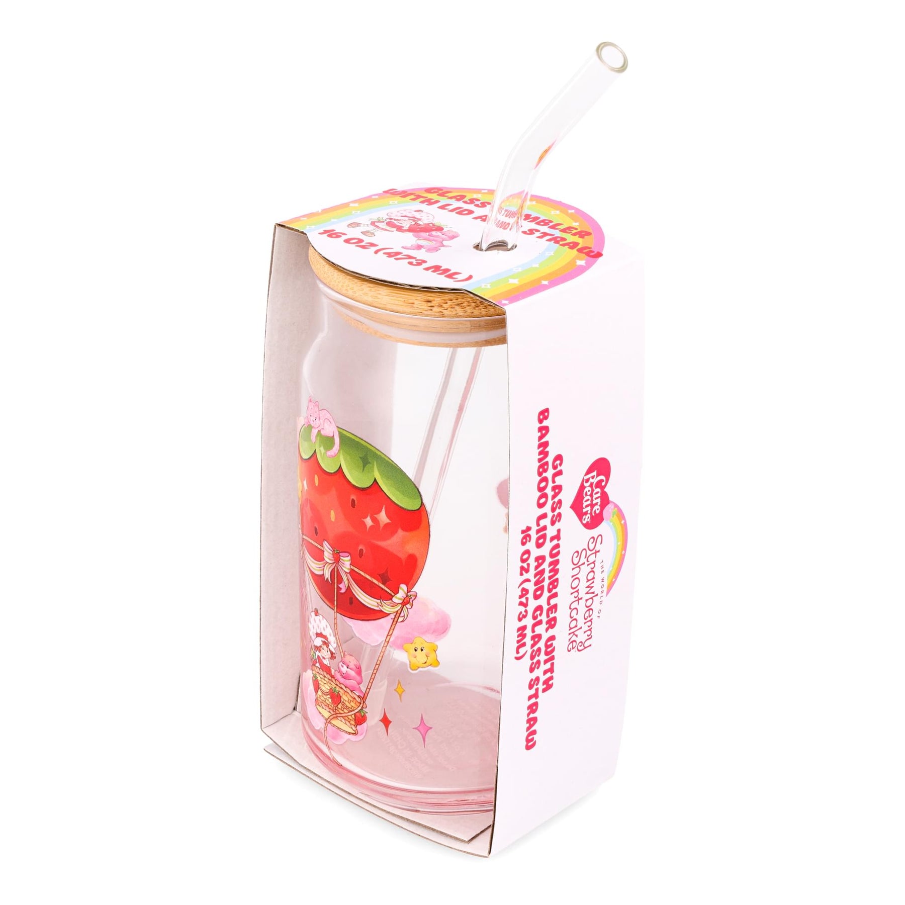 Care Bears x Strawberry Shortcake 16-Ounce Glass Tumbler With Lid and Straw