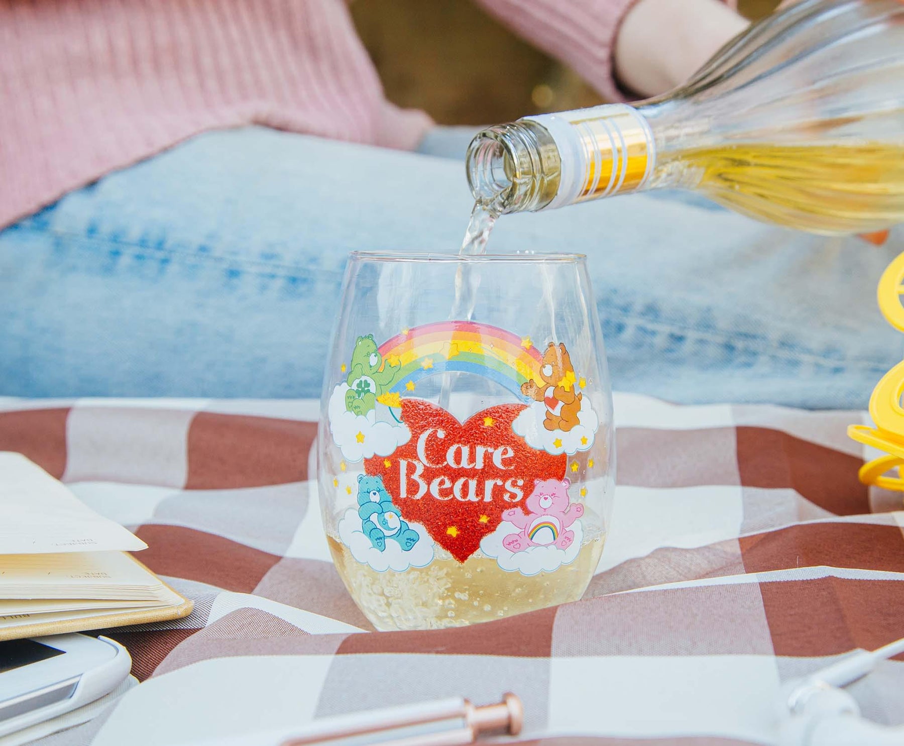 Care Bears Rainbow Heart Logo Stemless Wine Glass | Holds 20 Ounces