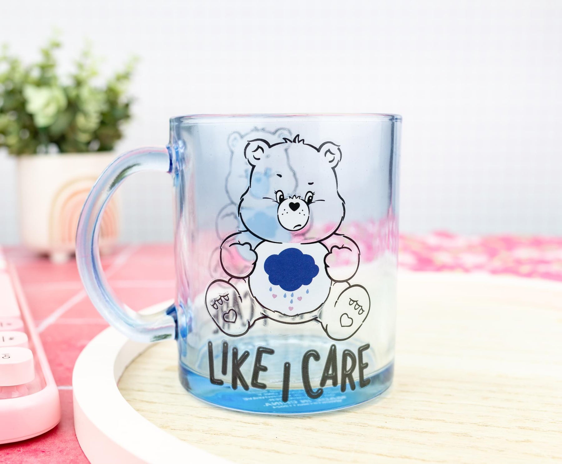 Care Bears Grumpy Bear "Like I Care" Glass Coffee Mug | Holds 18 Ounces