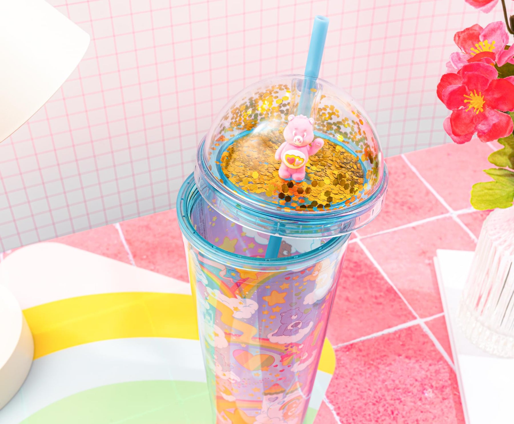 Care Bears Rainbows 24-Ounce Confetti Carnival Cup With Dome Lid and Straw