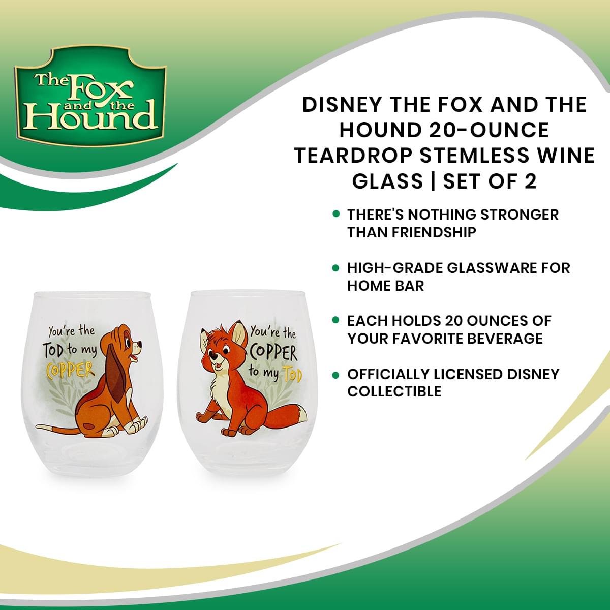 Disney The Fox and the Hound 20-Ounce Teardrop Stemless Wine Glass | Set of 2