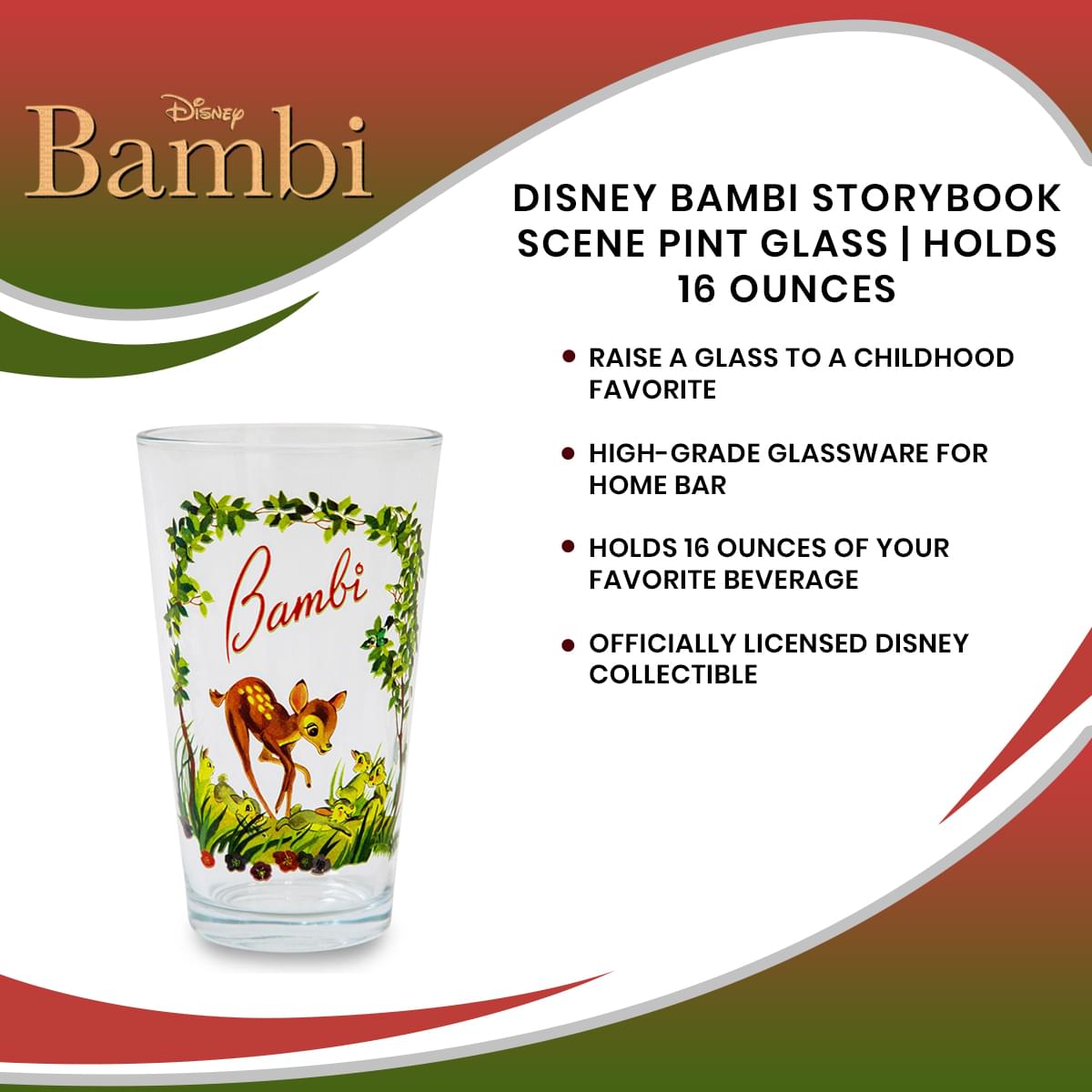 Disney Bambi Storybook Scene Pint Glass | Holds 16 Ounces
