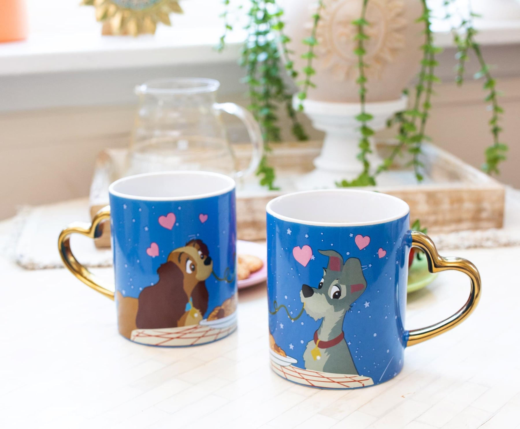 Disney Lady and the Tramp 14-Ounce Heart-Shaped Handle Ceramic Mugs | Set of 2