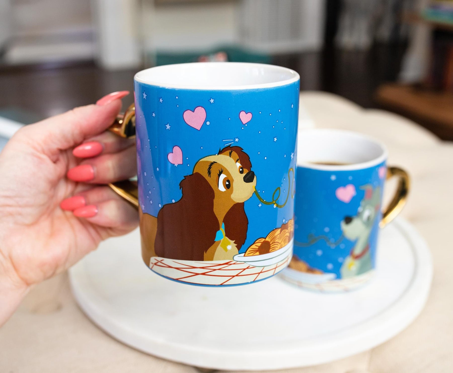 Disney Lady and the Tramp 14-Ounce Heart-Shaped Handle Ceramic Mugs | Set of 2