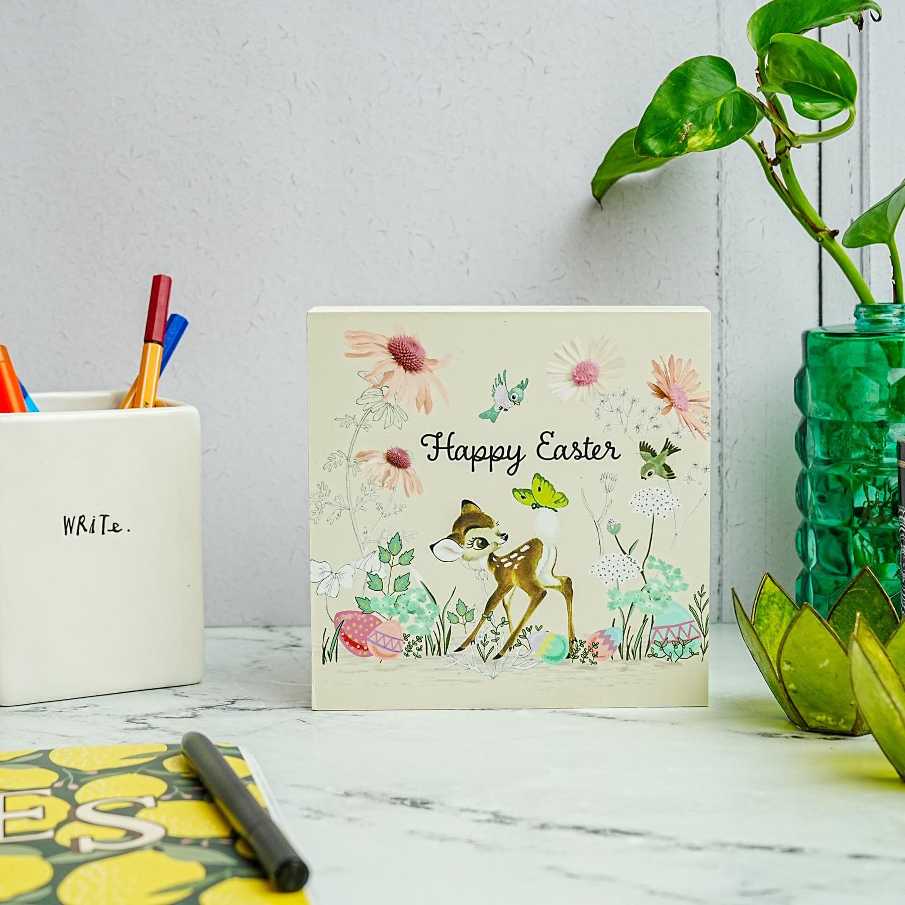Disney Bambi "Happy Easter" 6 x 6 Inch Wood Box Sign
