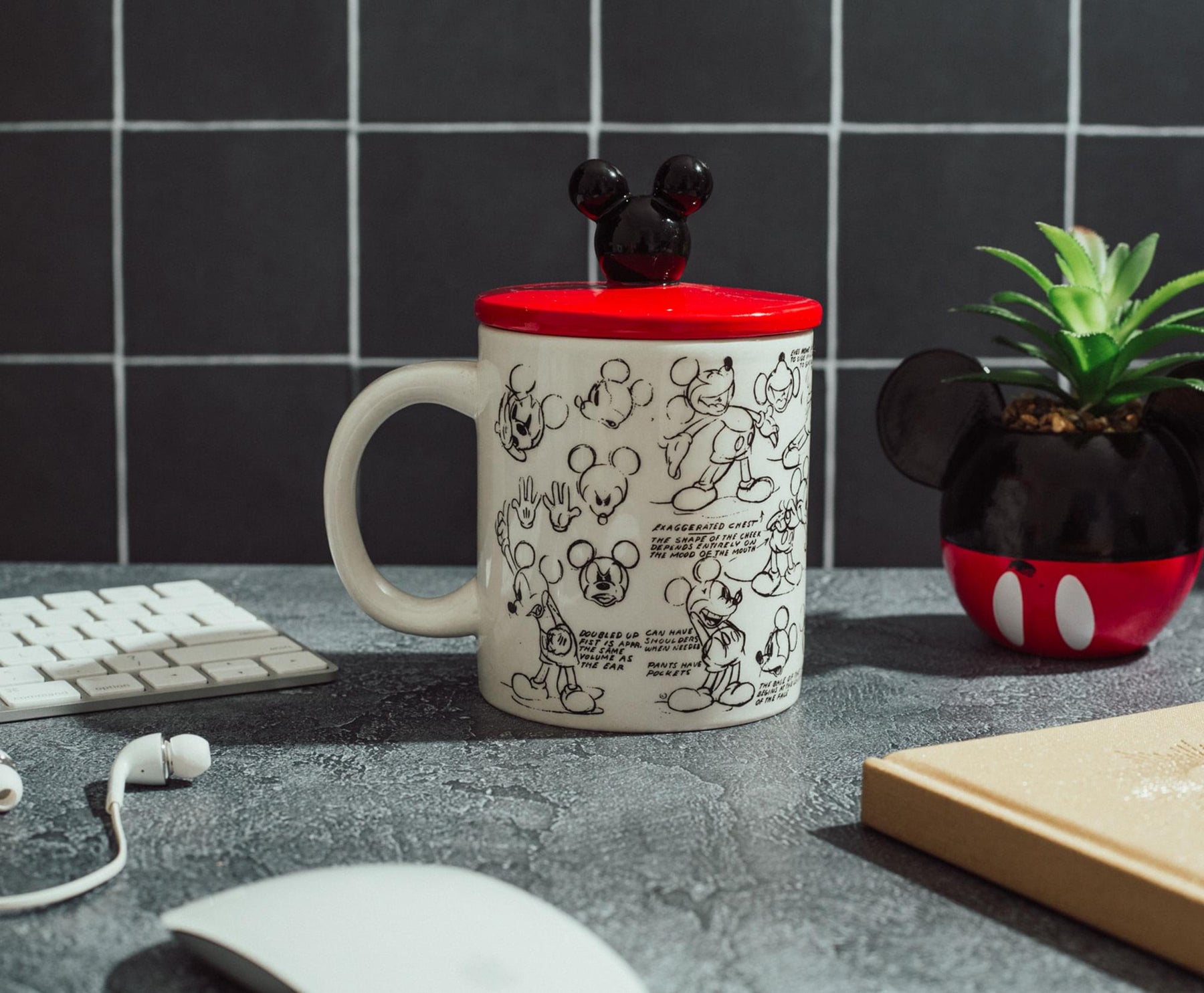 Disney Mickey Mouse Sketchbook Ceramic Mug With Lid | Holds 18 Ounces