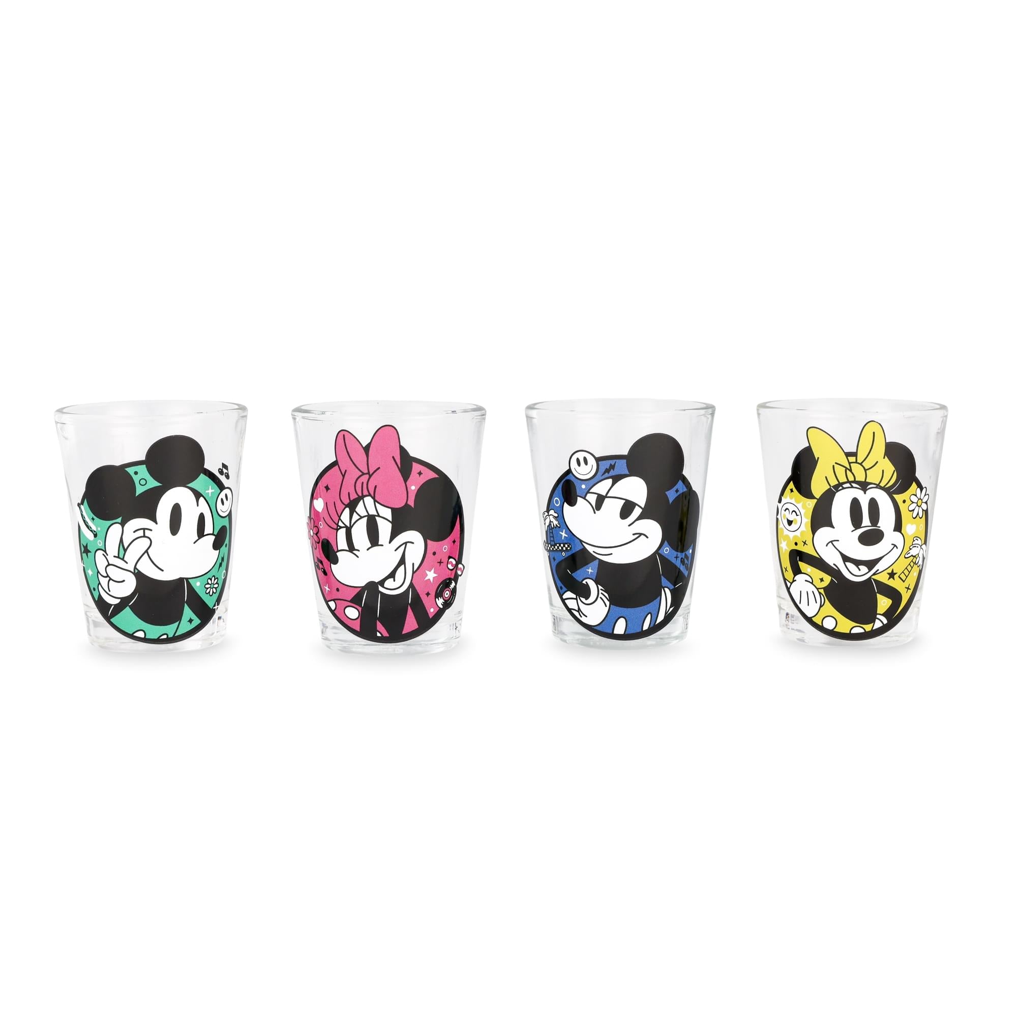 Disney Mickey and Minnie 2 Ounce Glass Set of 4 | Free Shipping