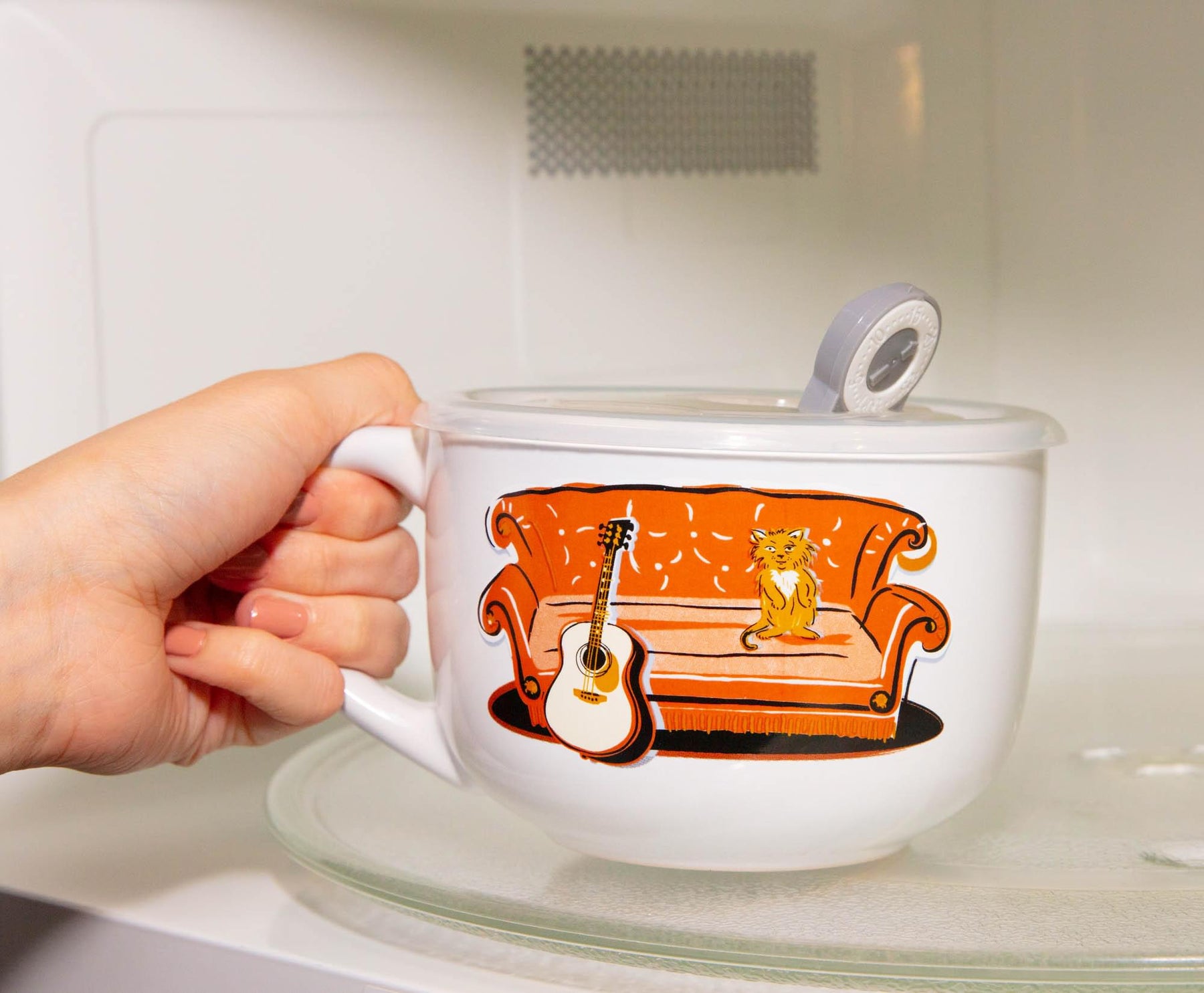 Friends Smelly Cat Central Perk Ceramic Soup Mug With Vented Lid | 24 Ounces