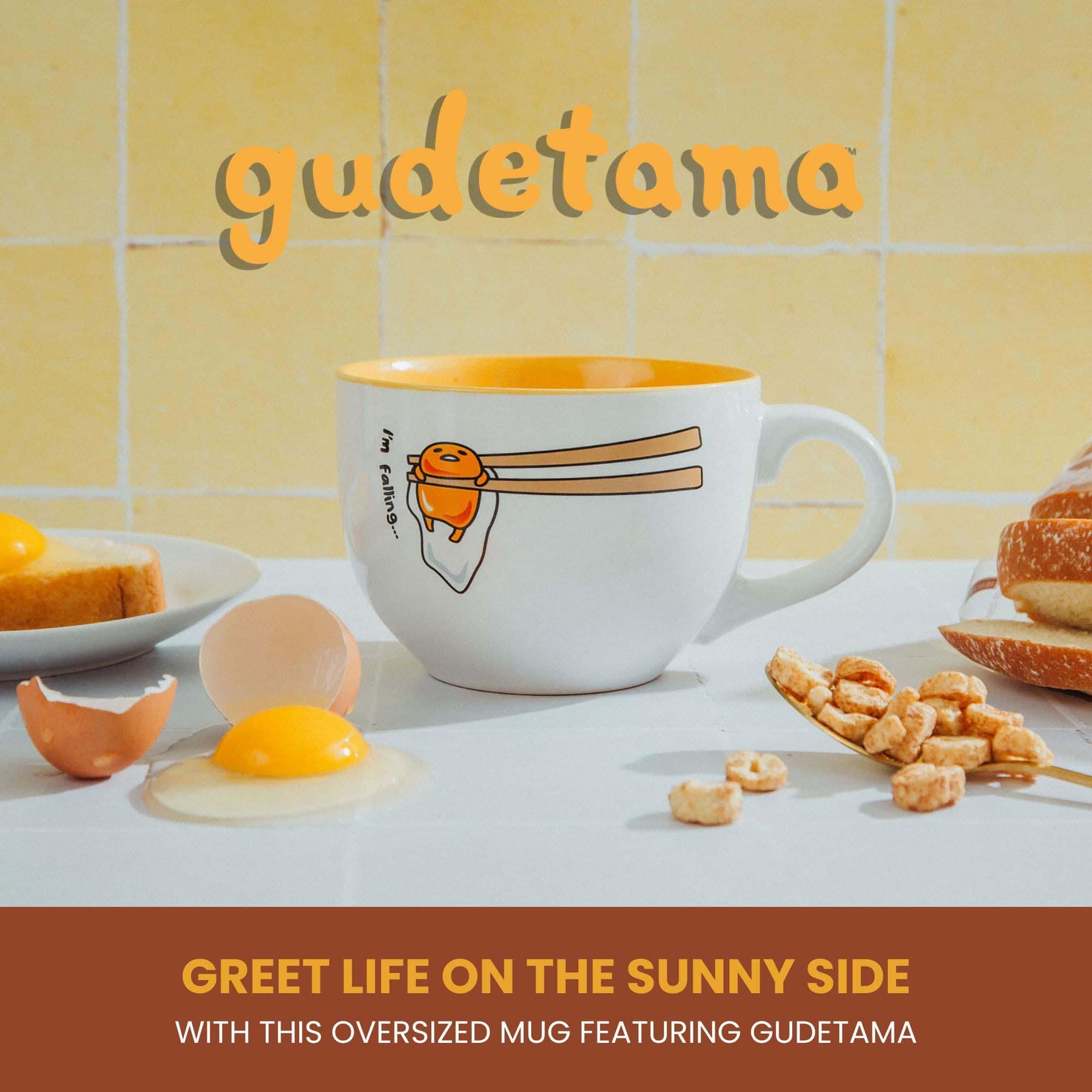 Sanrio Gudetama "I'm Falling" Ceramic Soup Mug | Holds 24 Ounces