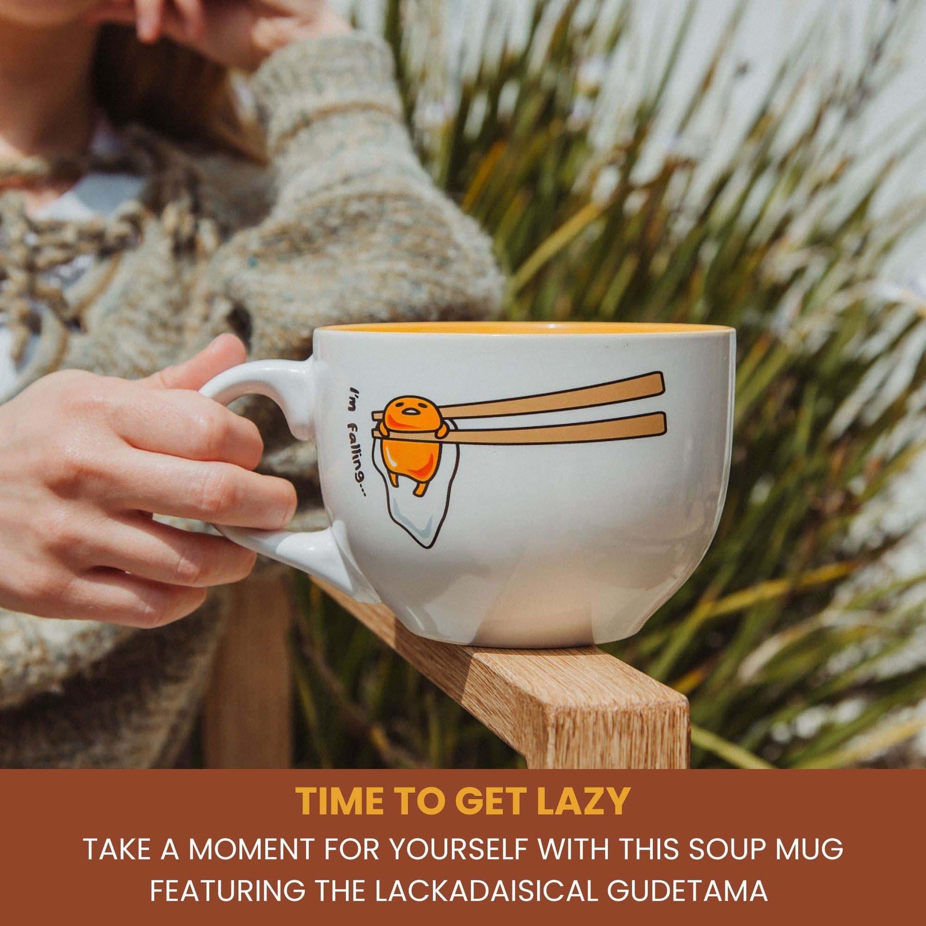 Sanrio Gudetama "I'm Falling" Ceramic Soup Mug | Holds 24 Ounces