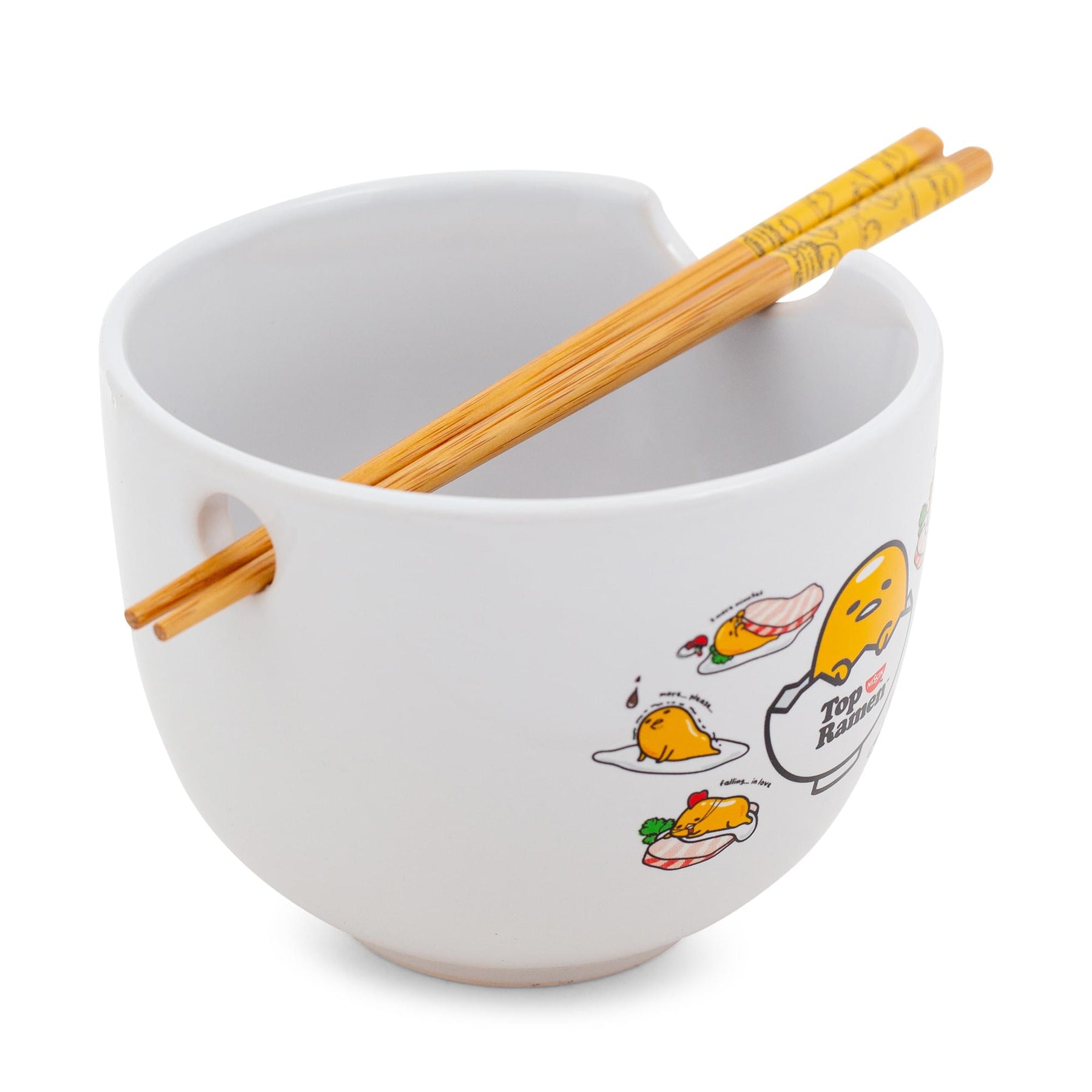 Sanrio Gudetama x Nissin Top Ramen Yolk Poses 20-Ounce Ramen Bowl With Chopsticks