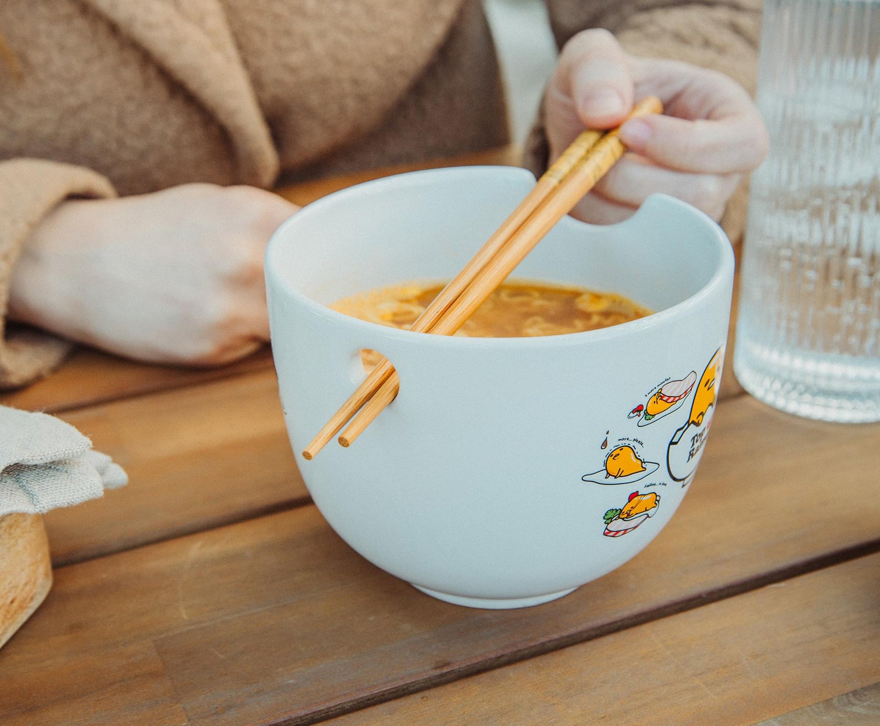 Sanrio Gudetama x Nissin Top Ramen Yolk Poses 20-Ounce Ramen Bowl With Chopsticks