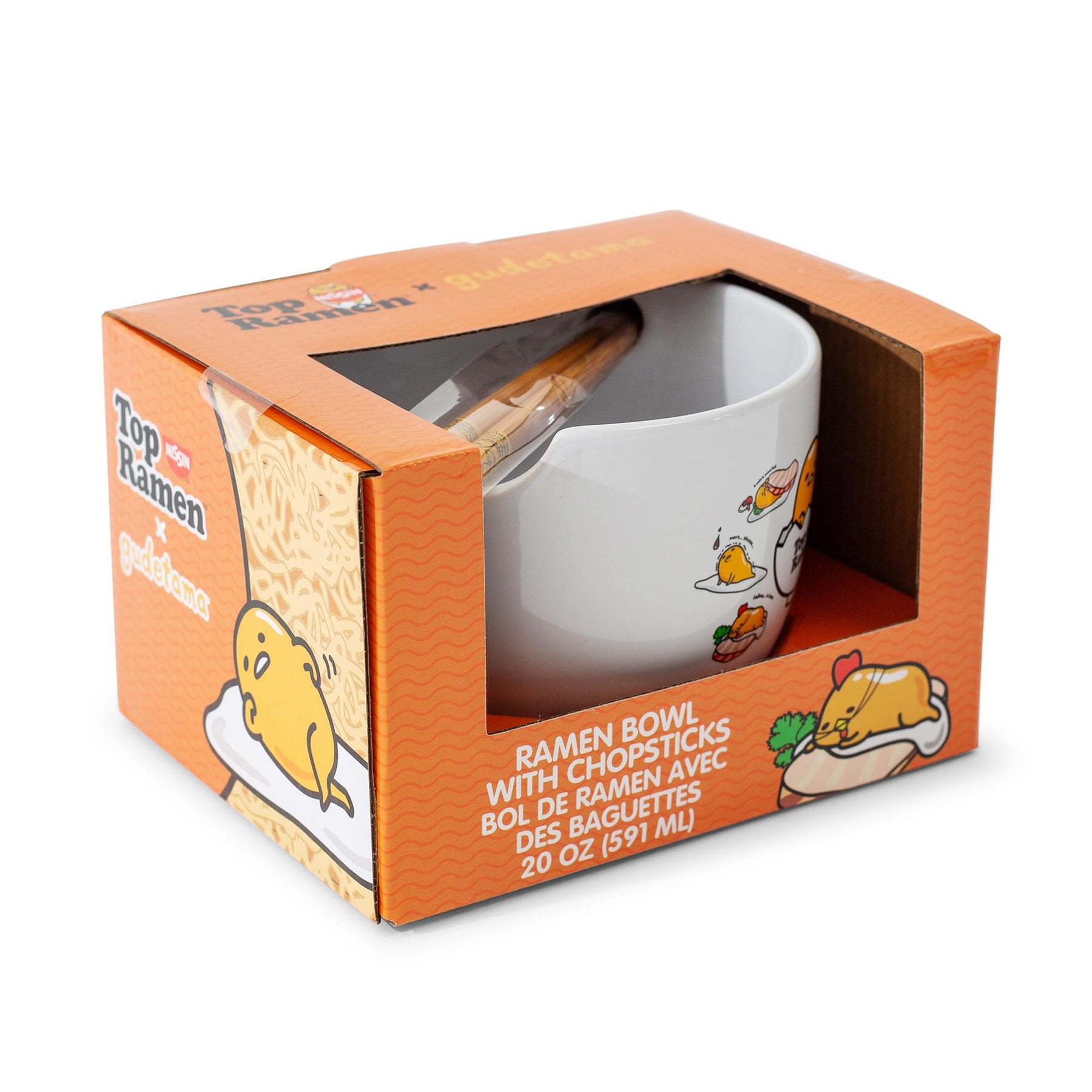 Sanrio Gudetama x Nissin Top Ramen Yolk Poses 20-Ounce Ramen Bowl With Chopsticks