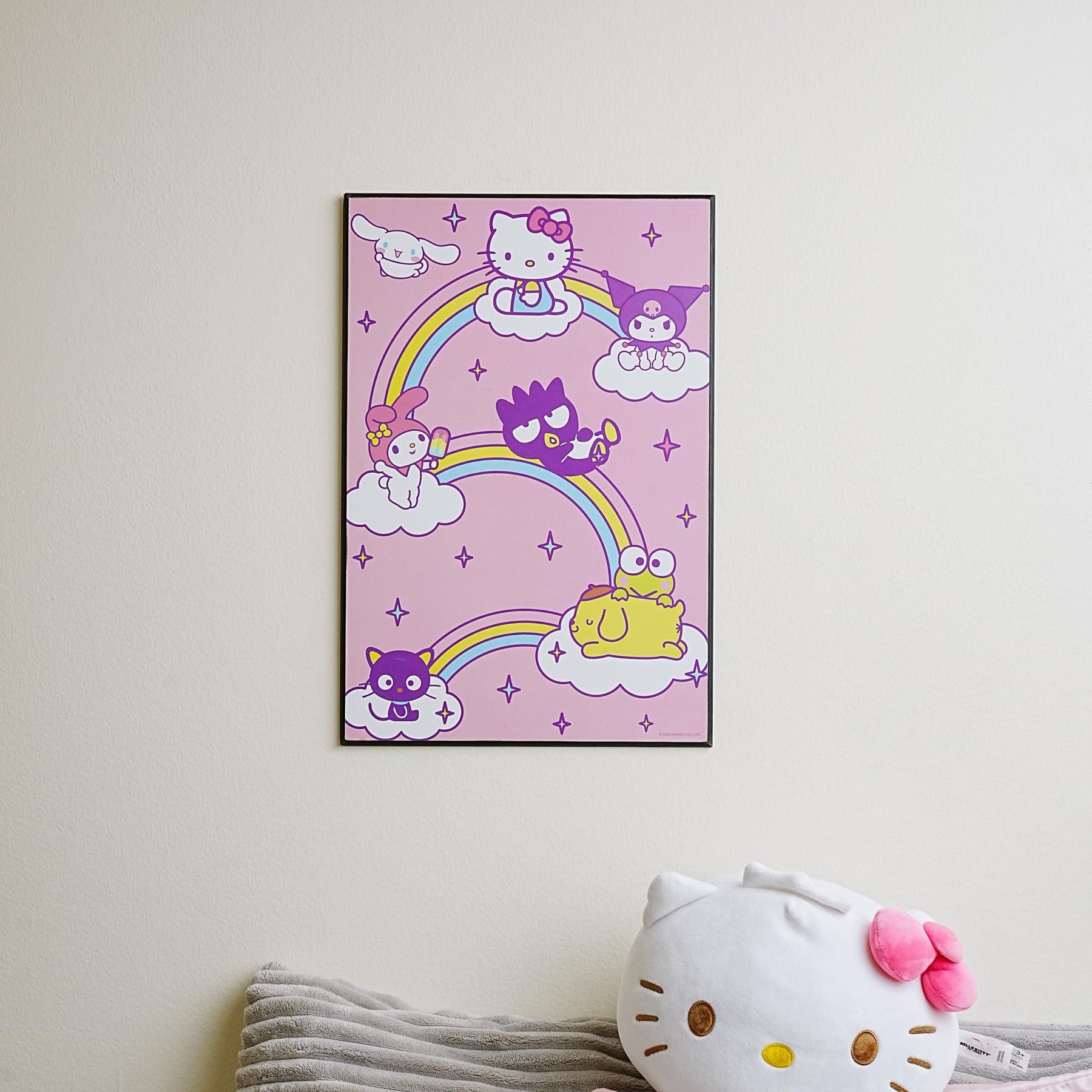 Sanrio Hello Kitty and Friends Rainbows And Clouds 13 x 19 Inch Framed MDF Wall Art