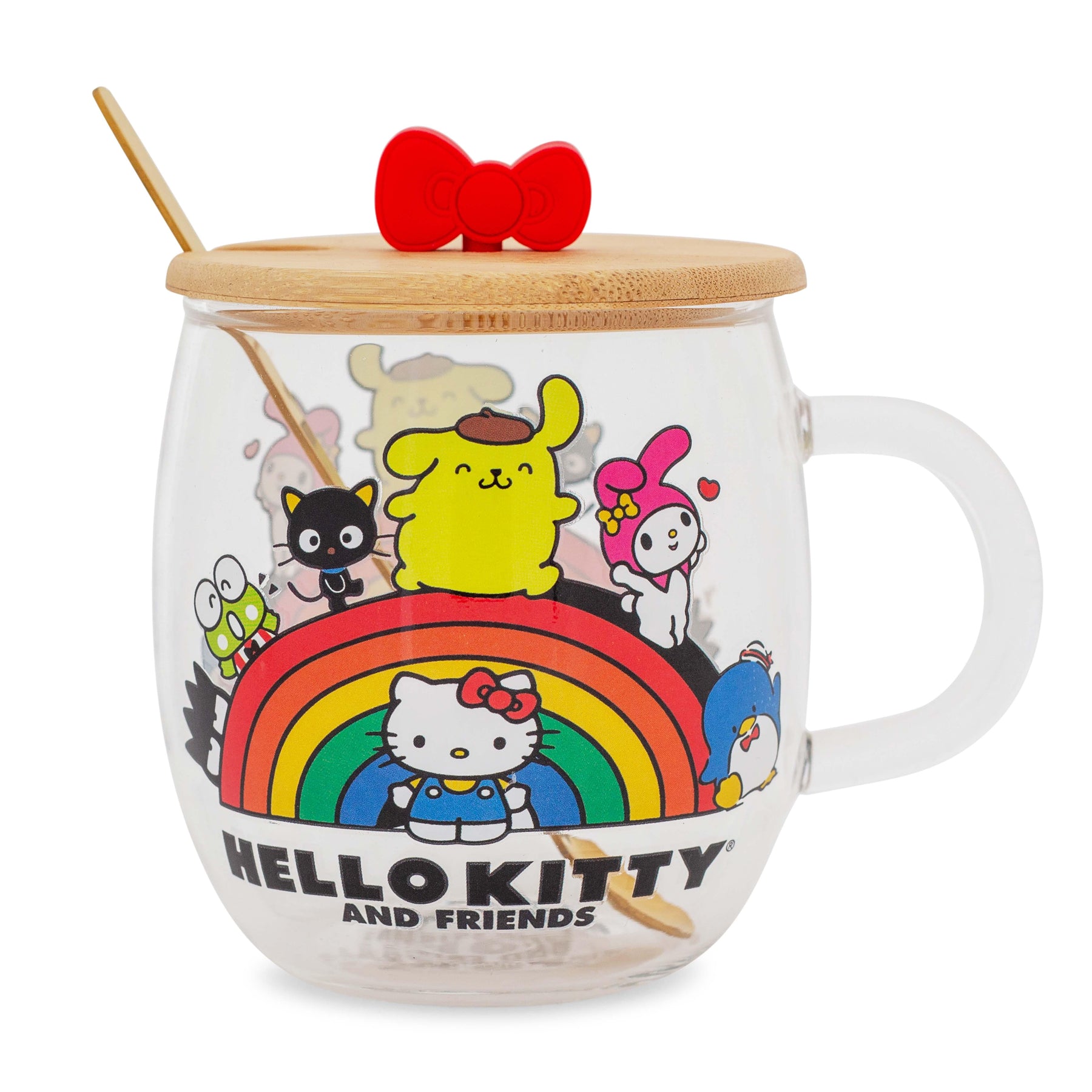 Sanrio Hello Kitty and Friends Rainbow Glass Mug With Lid and Spoon