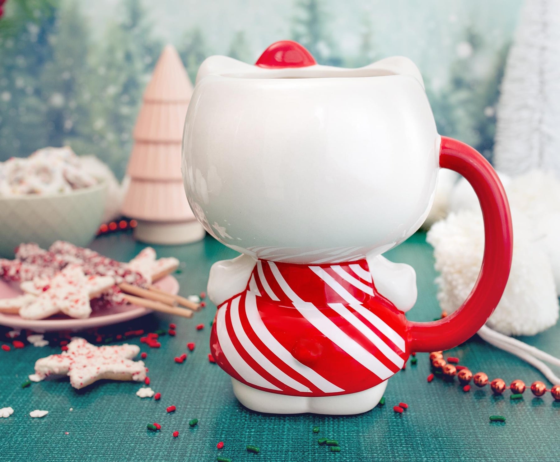 Sanrio Hello Kitty Candy Cane Dress 3D Sculpted Ceramic Mug | Holds 20 Ounces