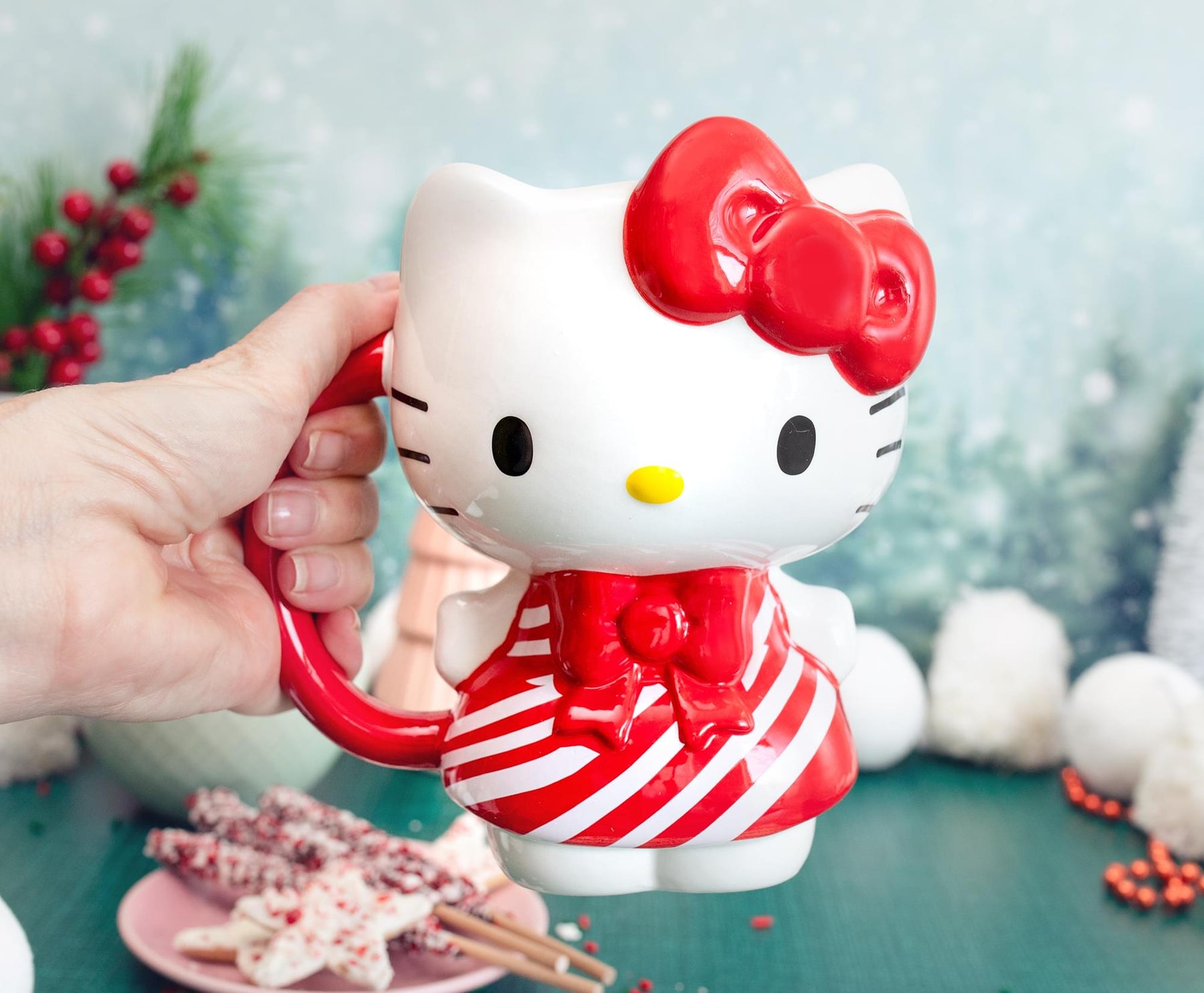 Sanrio Hello Kitty Candy Cane Dress 3D Sculpted Ceramic Mug | Holds 20 Ounces