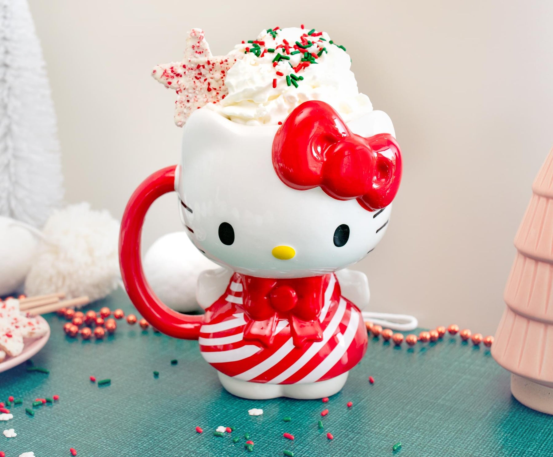Sanrio Hello Kitty Candy Cane Dress 3D Sculpted Ceramic Mug | Holds 20 Ounces