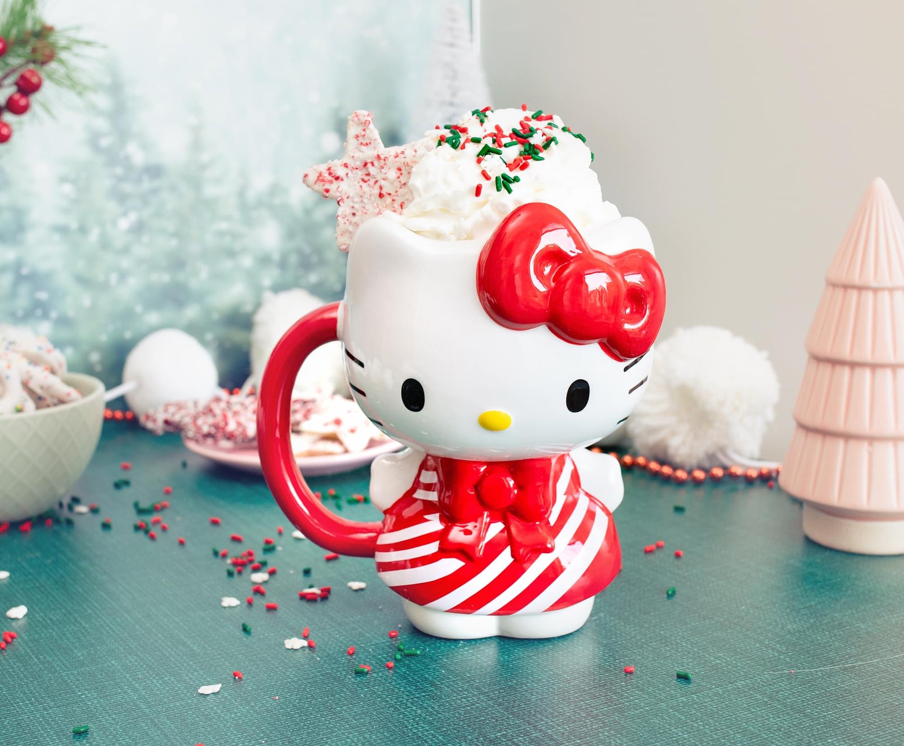 Sanrio Hello Kitty Candy Cane Dress 3D Sculpted Ceramic Mug | Holds 20 Ounces