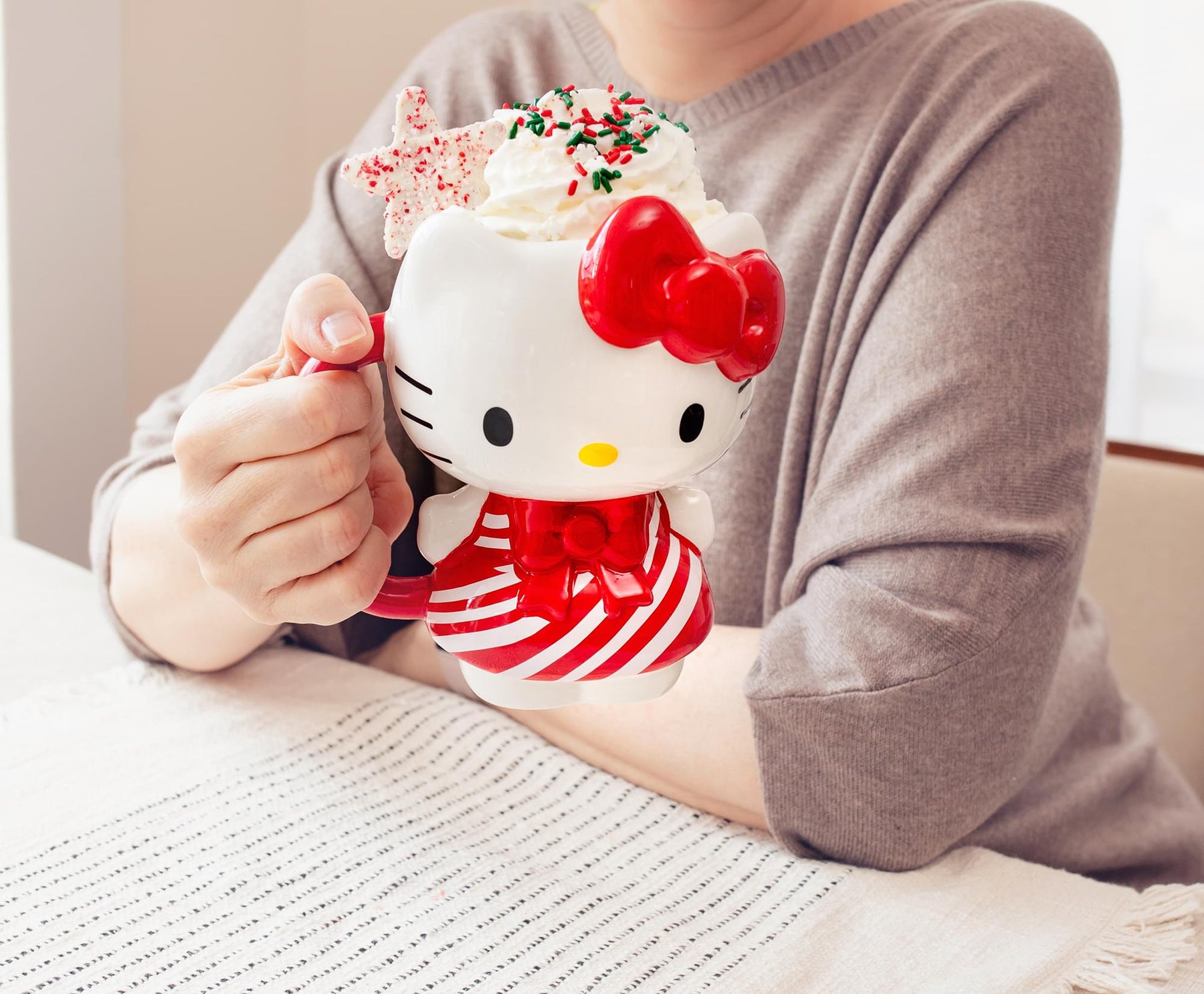 Sanrio Hello Kitty Candy Cane Dress 3D Sculpted Ceramic Mug | Holds 20 Ounces