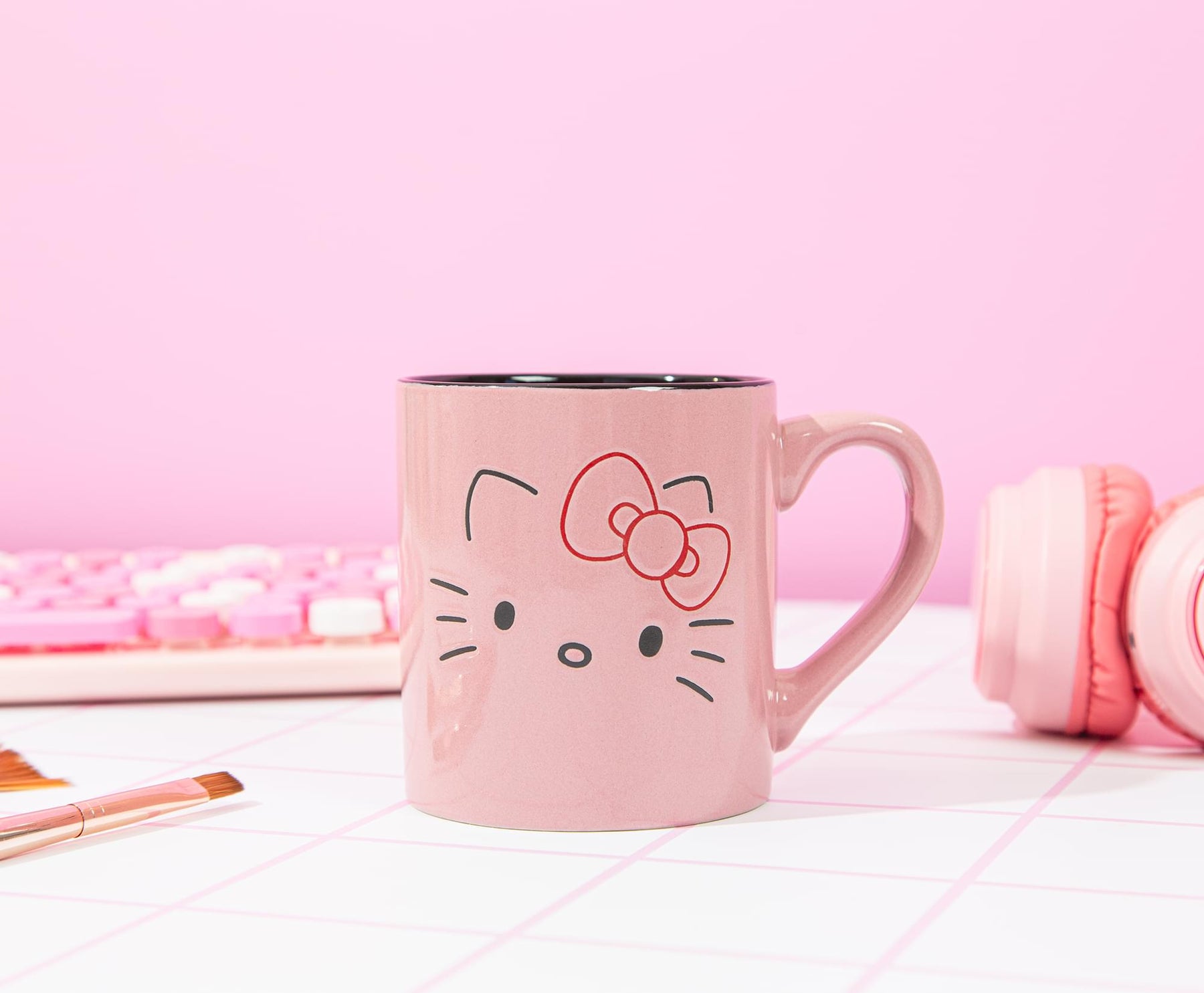 Sanrio Hello Kitty Pink Outline Face Wax Resist Ceramic Mug | Holds 14 Ounces