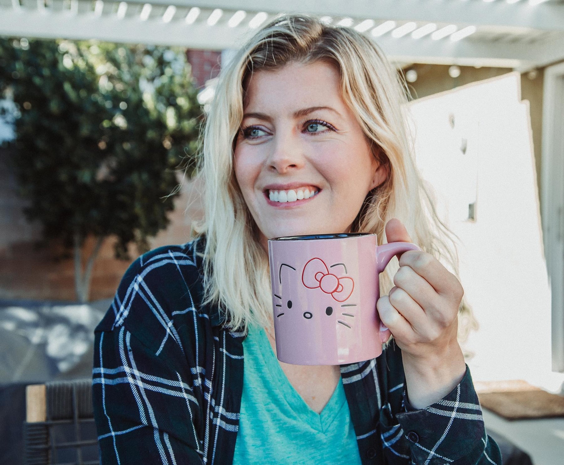 Sanrio Hello Kitty Pink Outline Face Wax Resist Ceramic Mug | Holds 14 Ounces