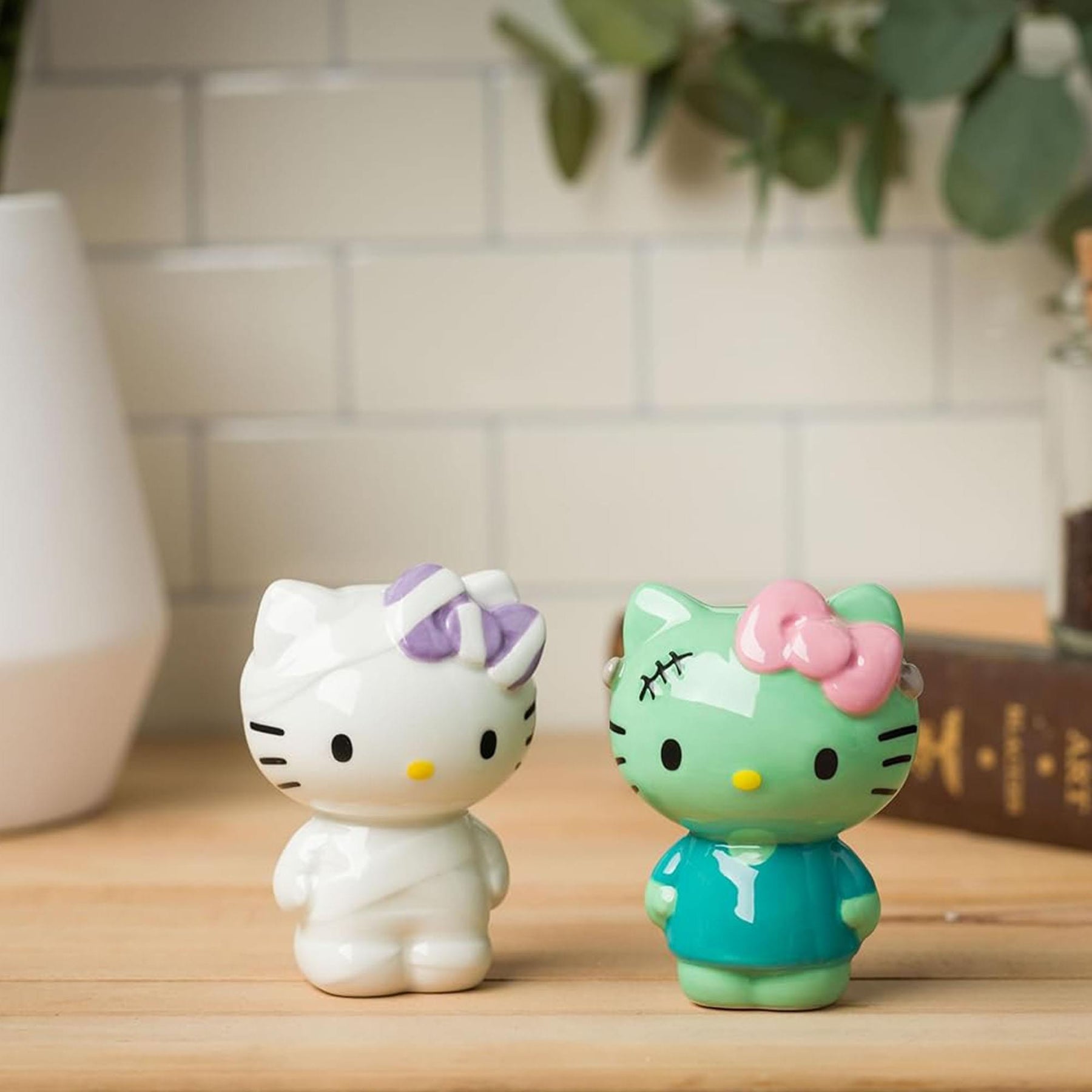 Sanrio Hello Kitty Mummy and Frankenstein Ceramic Salt and Pepper Shaker Set