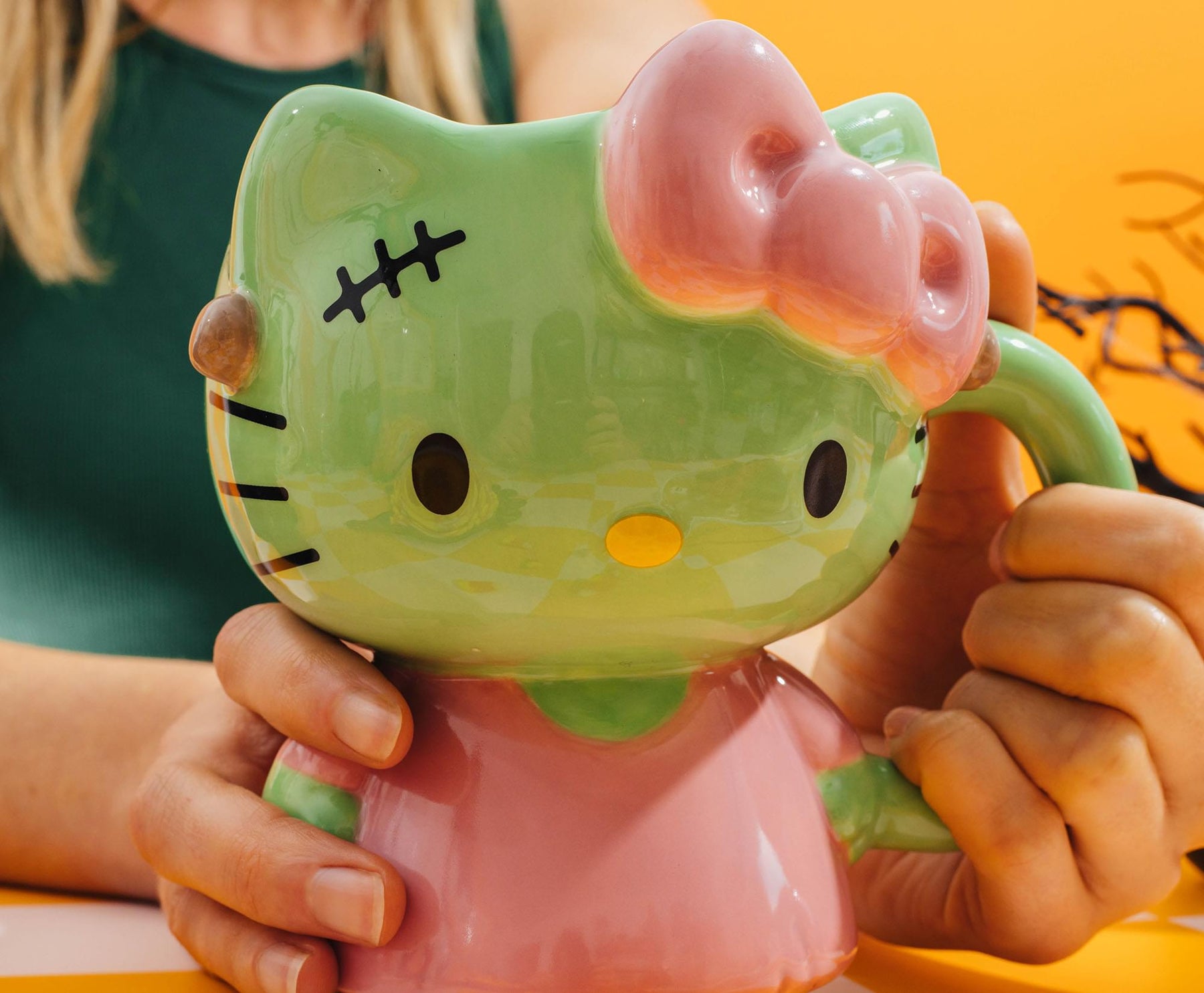 Sanrio Hello Kitty Frankenstein Pink Dress 20-Ounce Ceramic 3D Sculpted Mug
