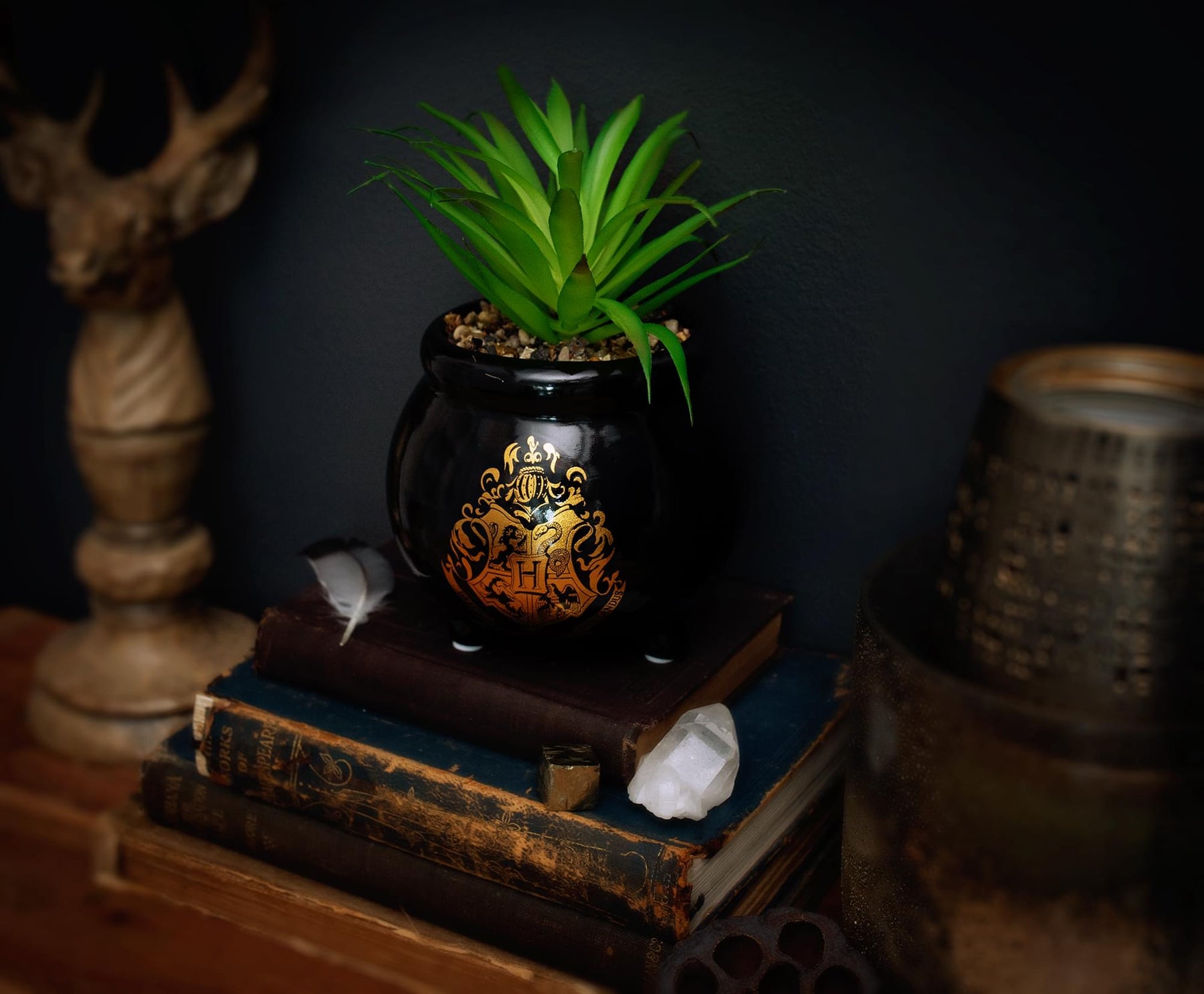 Harry Potter Hogwarts Cauldron 8.25 x 4.5 x 4.5 Inch Ceramic Planter w/ Artificial Plant