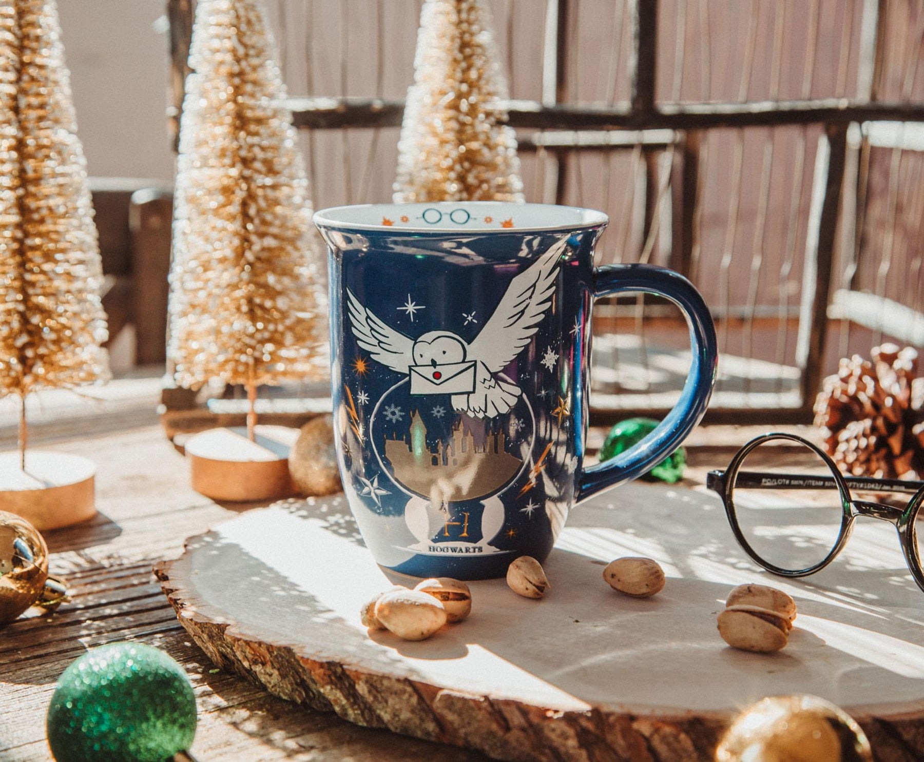 Harry Potter Hogwarts Christmas Wide Rim Ceramic Mug | Holds 16 Ounces