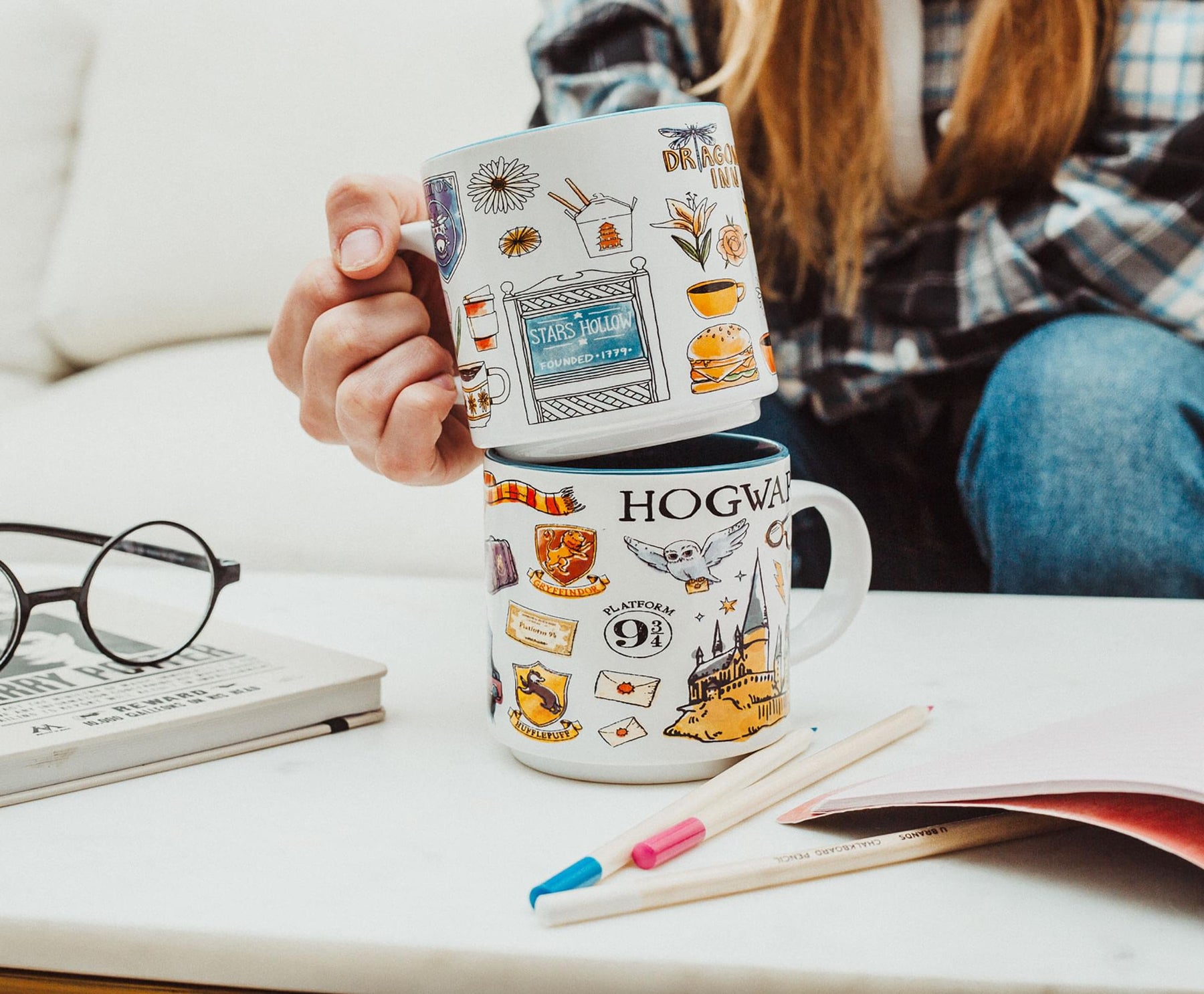 Harry Potter Hogwarts Allover Icons Ceramic Stacking Mug | Holds 13 Ounces