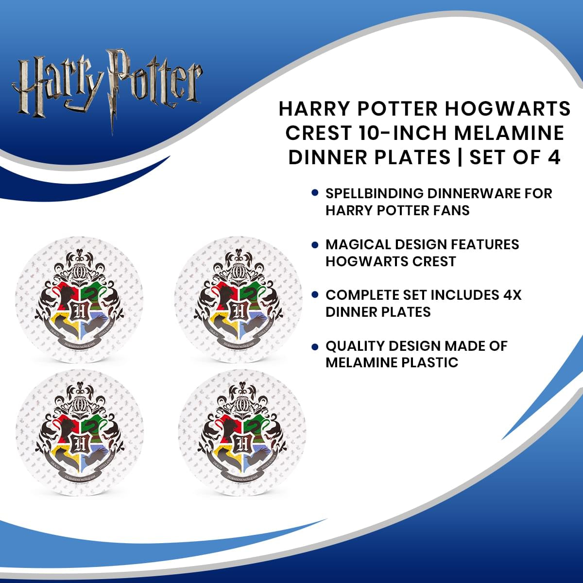 Harry Potter Hogwarts Crest 10-Inch Melamine Dinner Plates | Set of 4