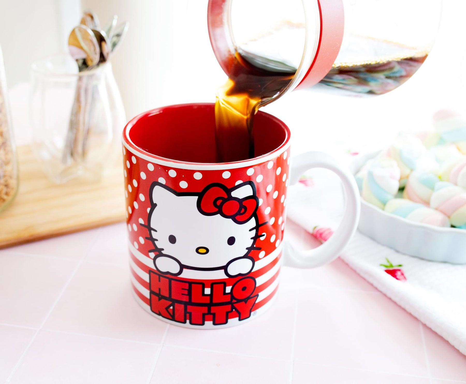 Sanrio Hello Kitty Dots And Stripes Ceramic Mug | Holds 20 Ounces