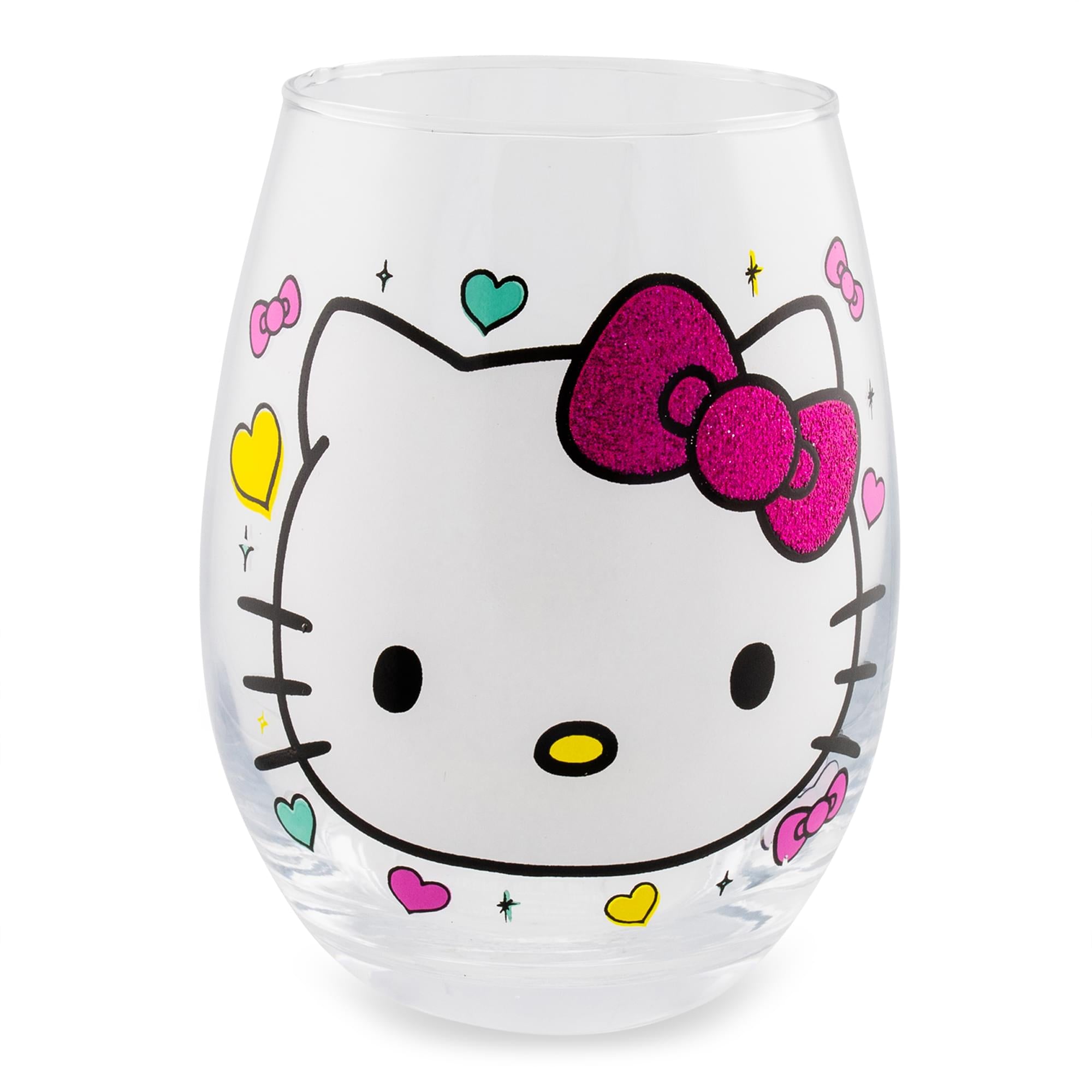 Hello Kitty Face Hearts Bows 20oz Stemless Glass