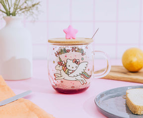 Sanrio Hello Kitty Glass Mug With Star-Topper Lid and Spoon | Holds 17 Ounces