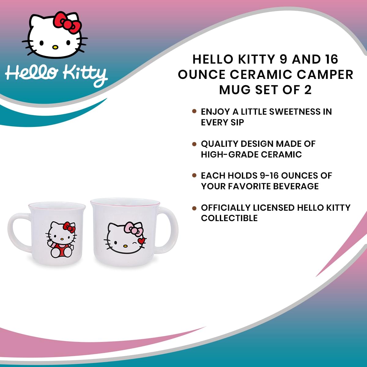 Hello Kitty 9 and 16 Ounce Ceramic Camper Mug Set of 2