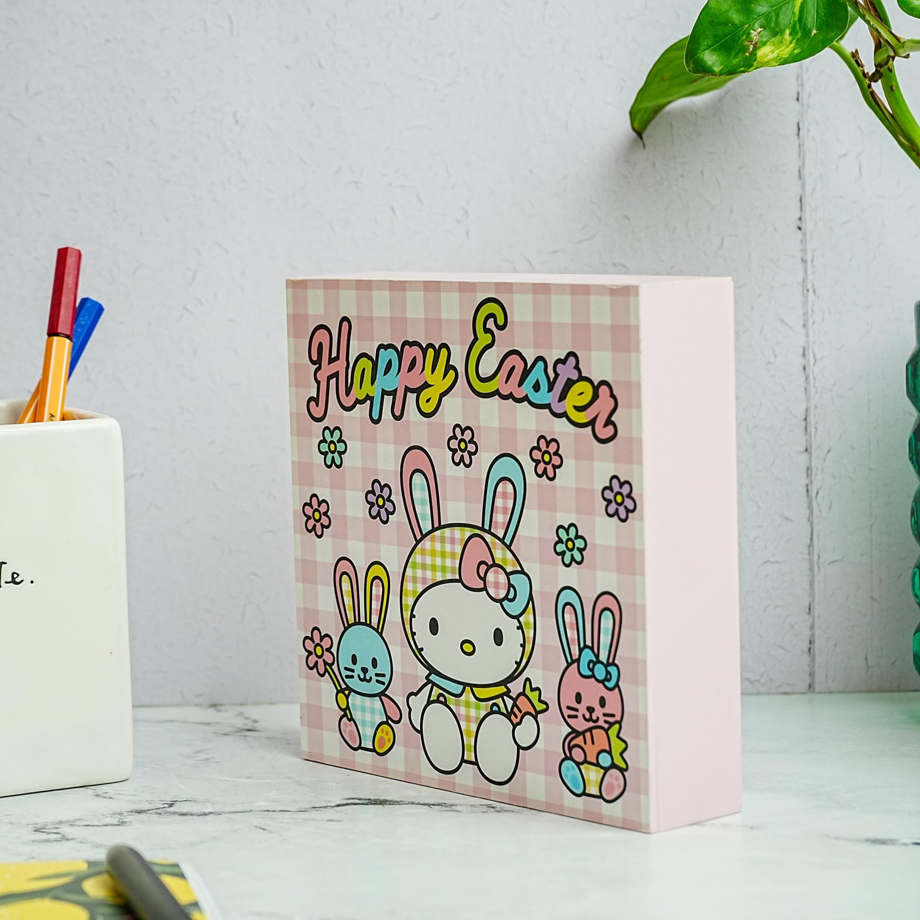 Sanrio Hello Kitty "Happy Easter" 6 x 6 Inch Wood Box Sign