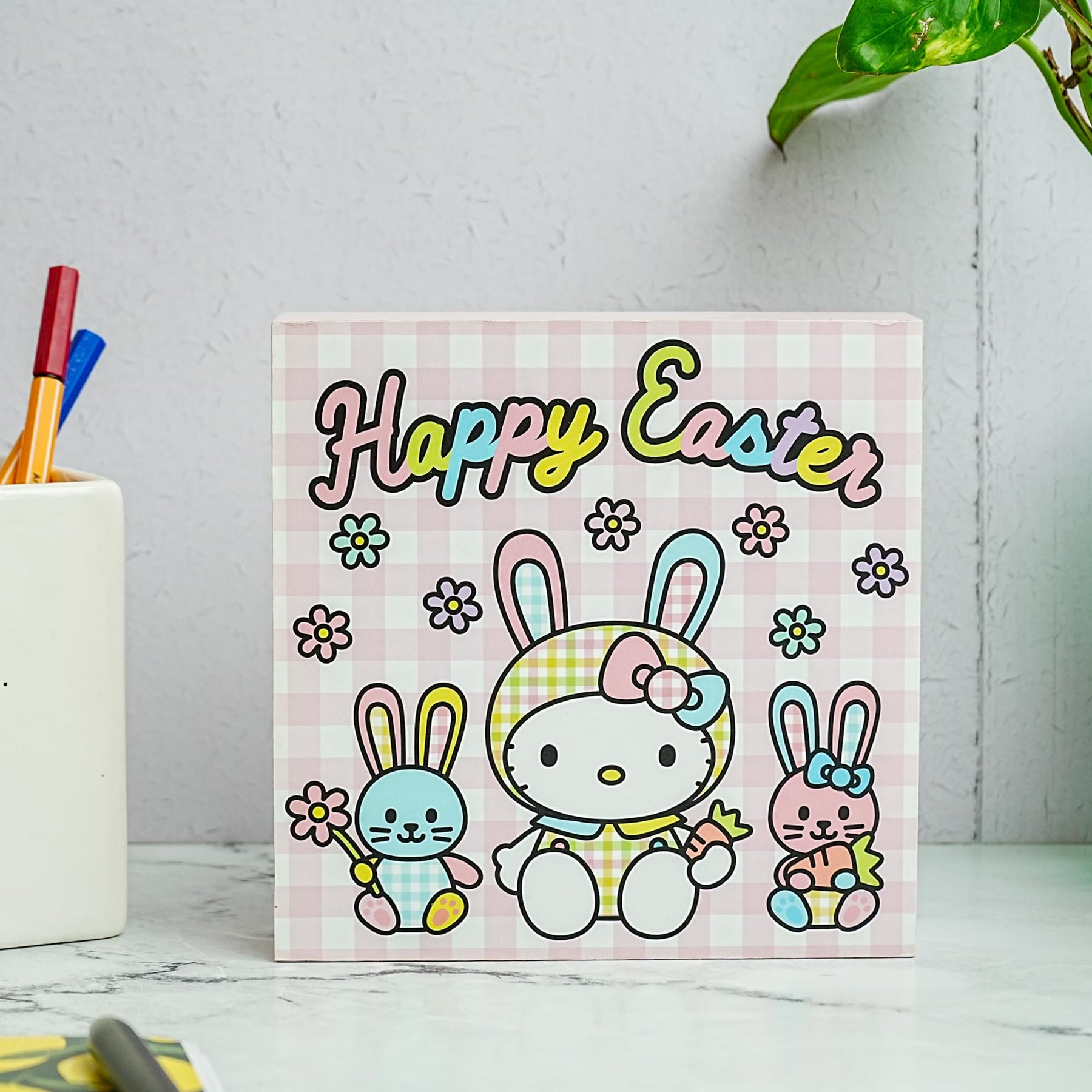 Sanrio Hello Kitty "Happy Easter" 6 x 6 Inch Wood Box Sign
