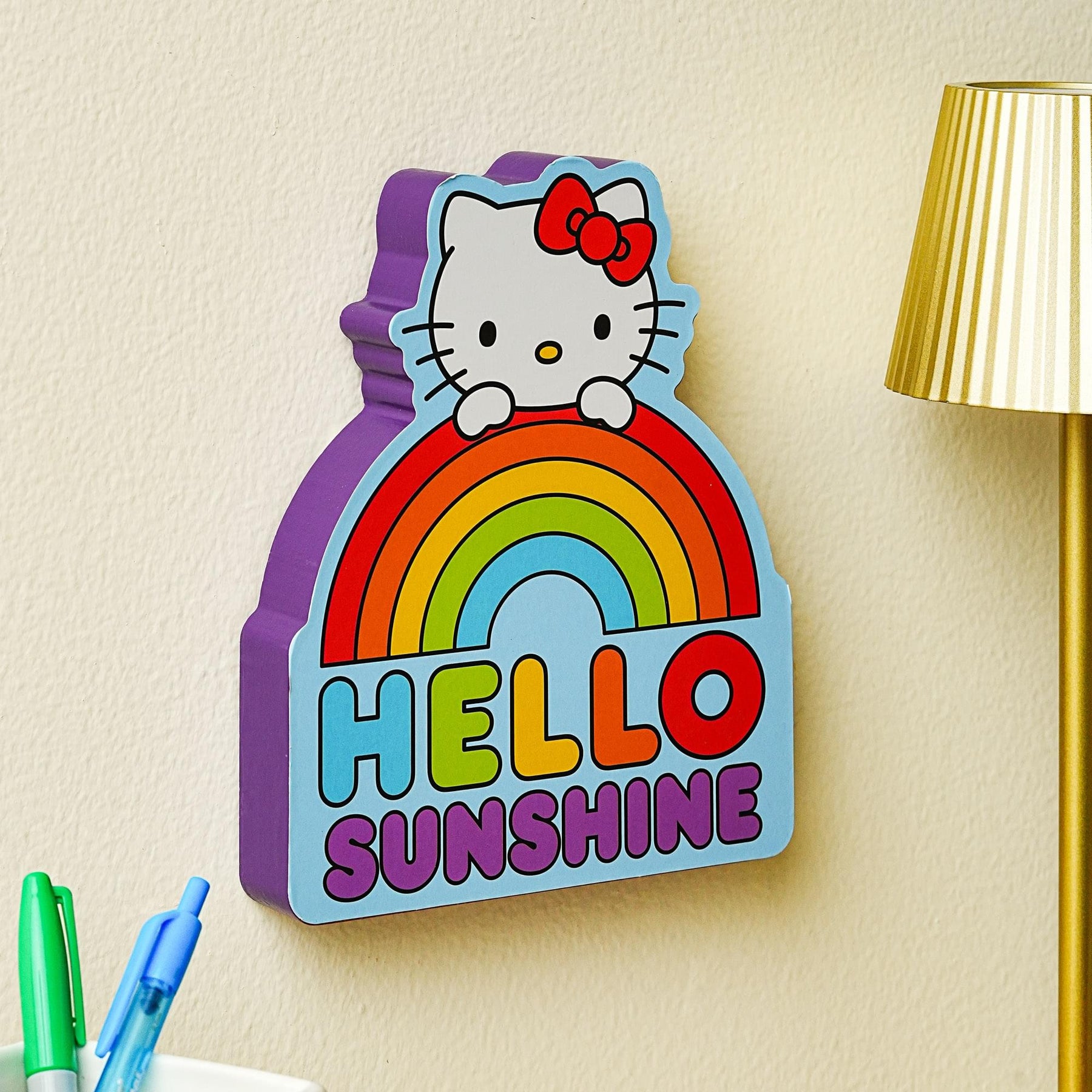 Sanrio Hello Kitty Rainbow Die-Cut Wooden Wall Art Sign | 8 x 7 Inches